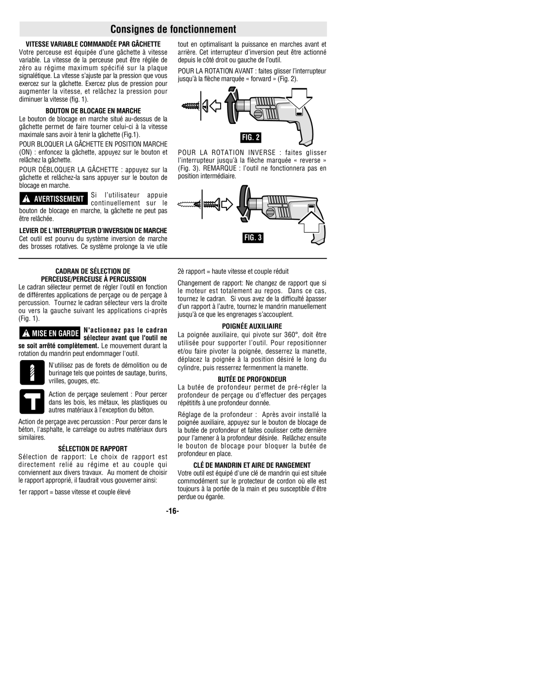 Bosch Power Tools 1199VSR manual Consignes de fonctionnement 