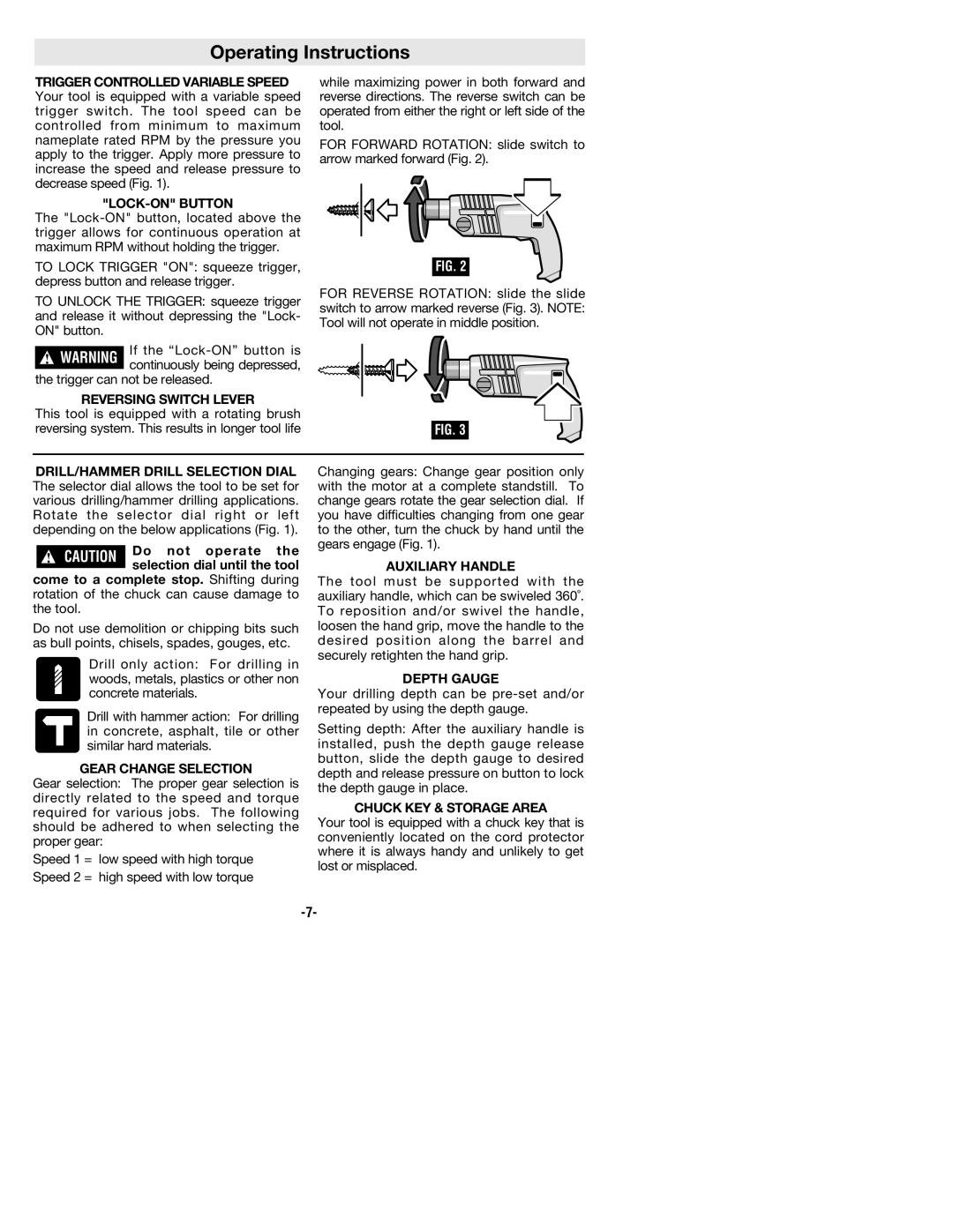 Bosch Power Tools 1199VSR manual Operating Instructions, LOCK-ON Button 