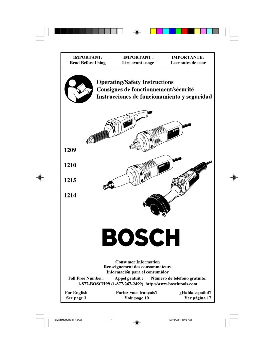 Bosch Power Tools manual 1209 1210 1215 1214 