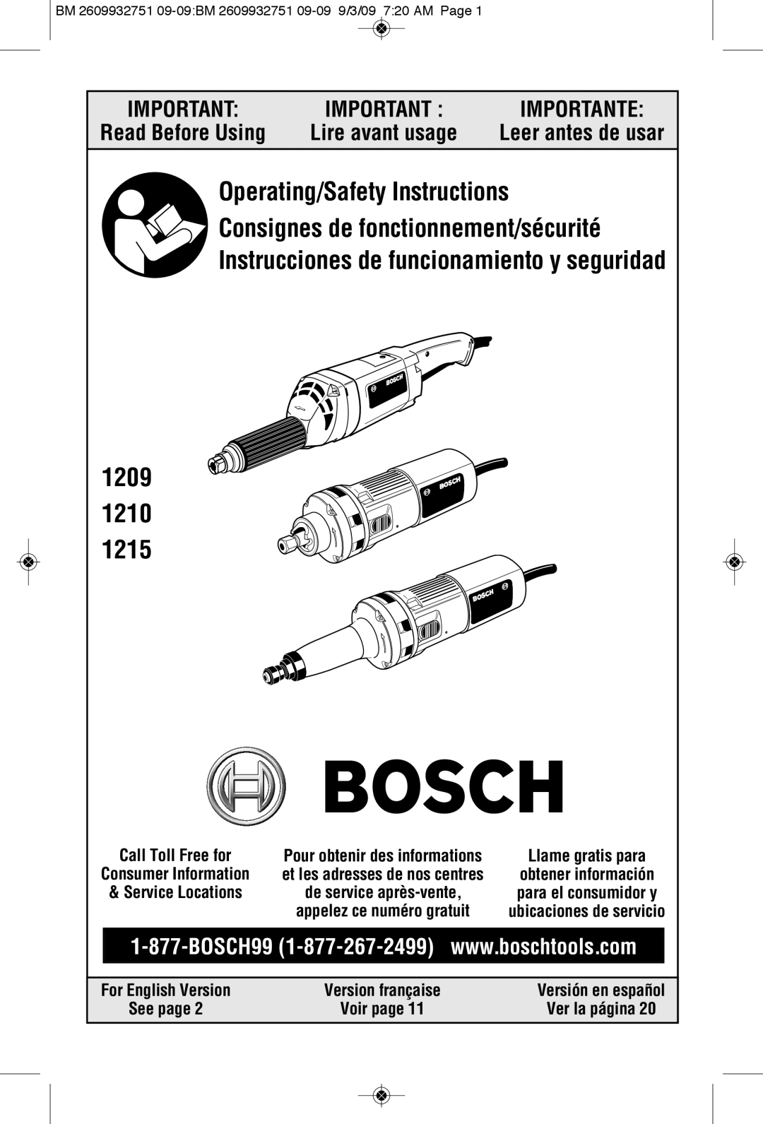 Bosch Power Tools 1210, 1215, 1209 manual Leer antes de usar, See, Ver la página 