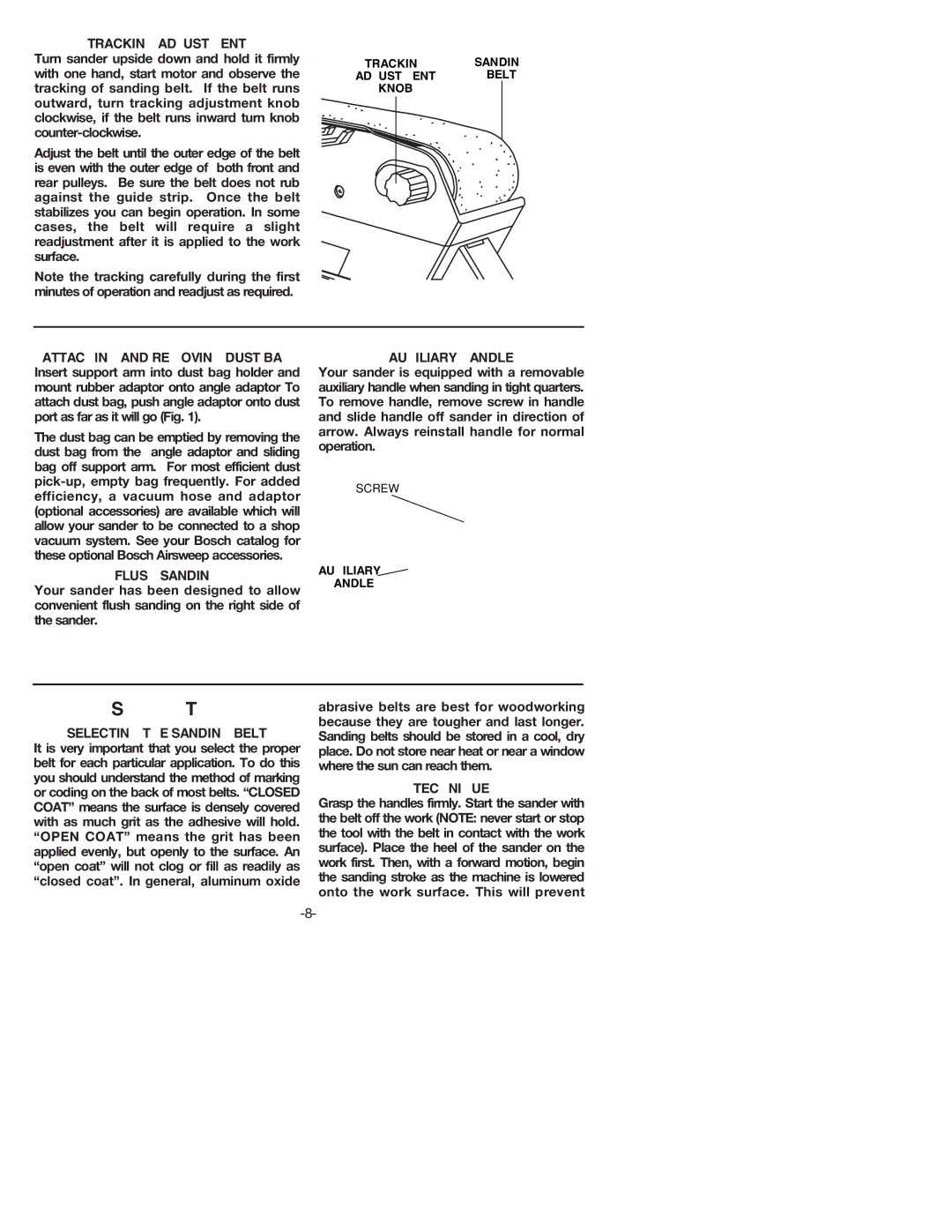 Bosch Power Tools 1274DVS manual Sanding Tips, Tracking Adjustment 