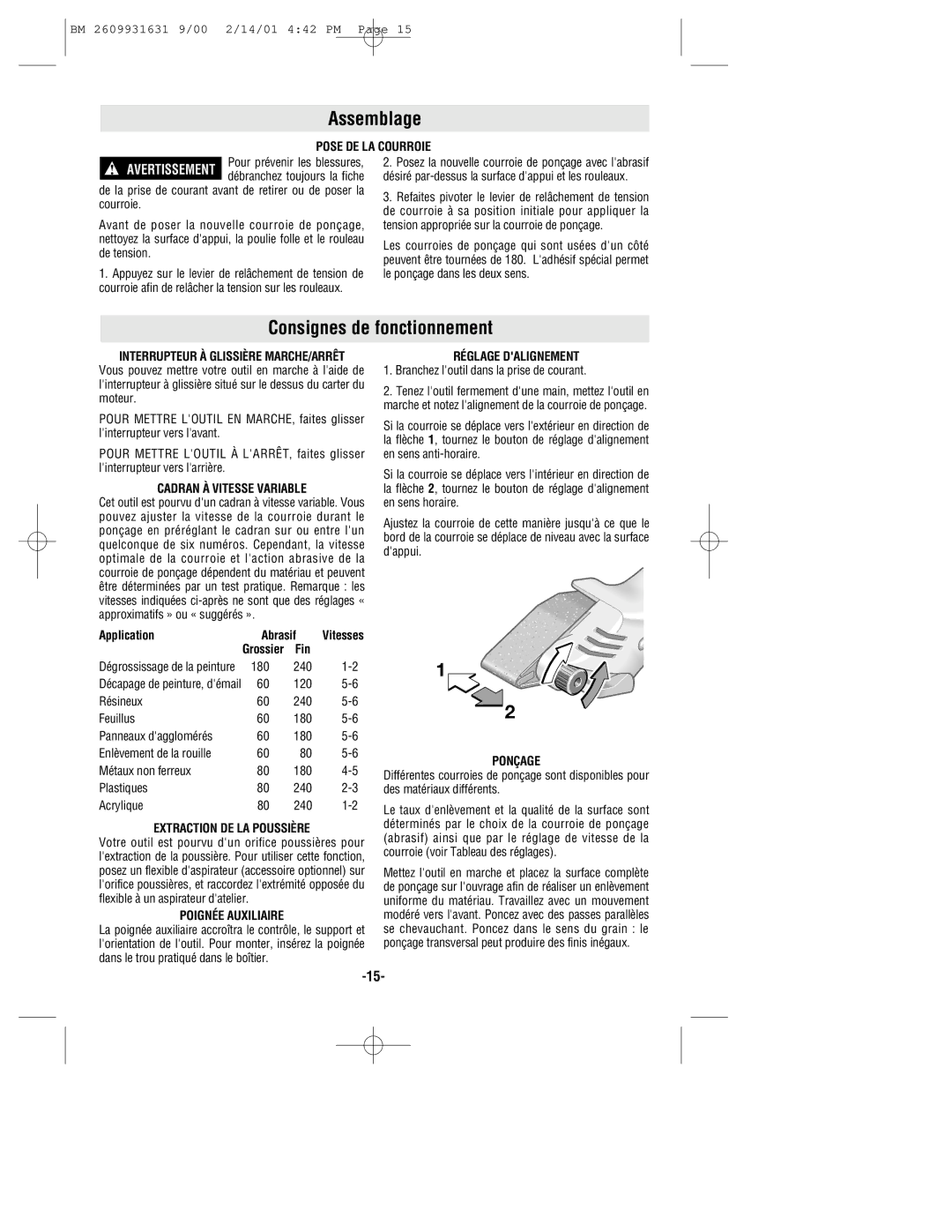 Bosch Power Tools 1278VSK manual Assemblage, Consignes de fonctionnement 