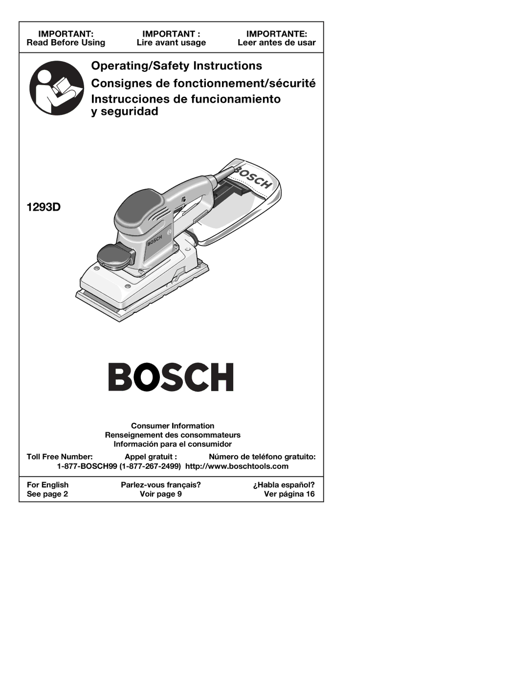 Bosch Power Tools 1293d manual Importante 