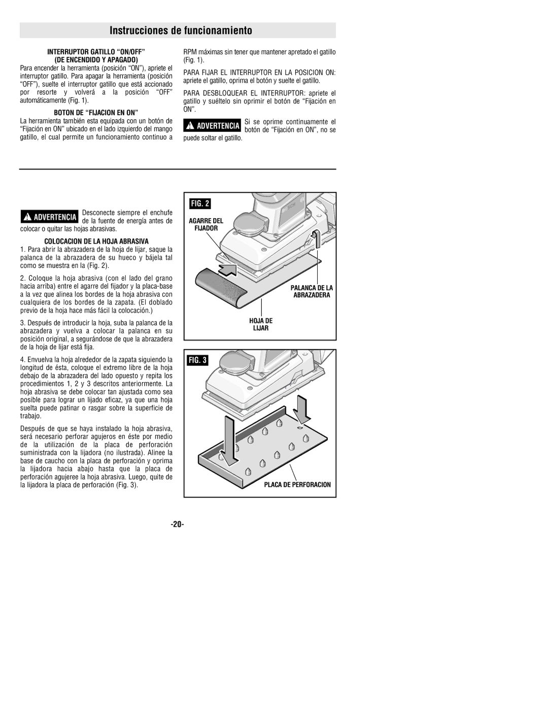 Bosch Power Tools 1293d manual Instrucciones de funcionamiento, Interruptor Gatillo ON/OFF DE Encendido Y Apagado 