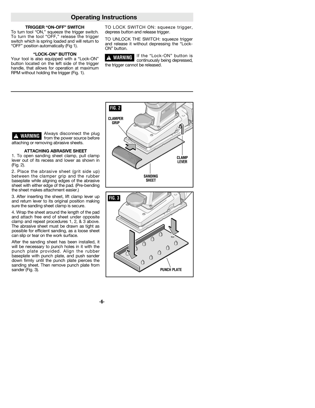 Bosch Power Tools 1293d manual Operating Instructions, Trigger ON-OFF Switch 