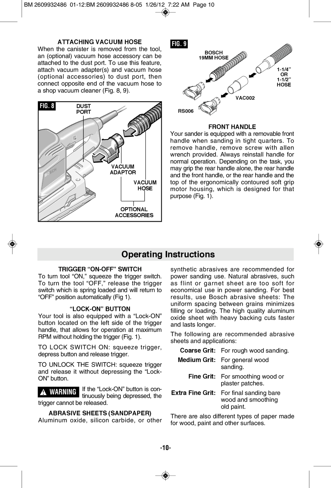 Bosch Power Tools 1293d manual Operating Instructions 