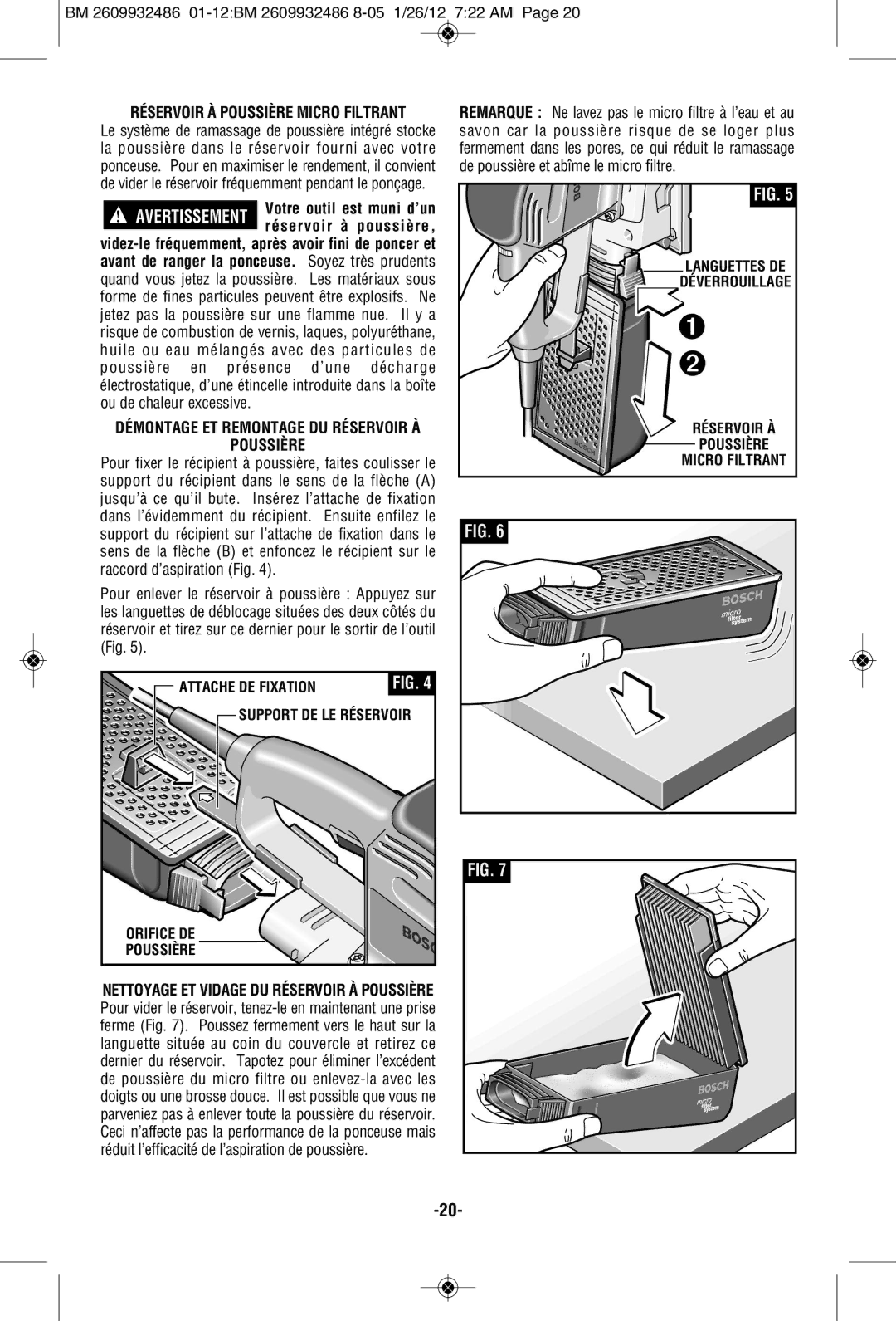 Bosch Power Tools 1293d manual Réservoir À Poussière Micro Filtrant 