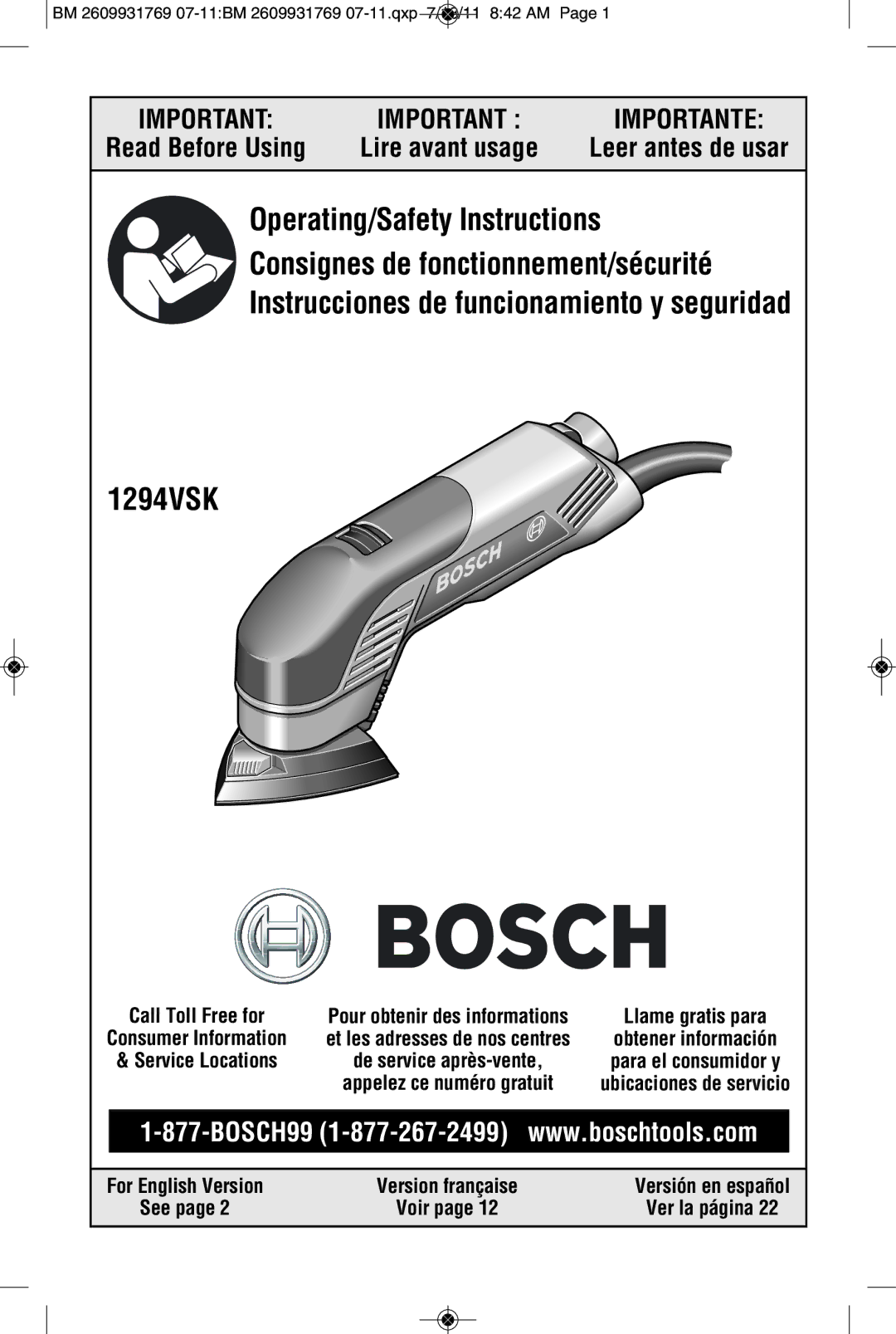 Bosch Power Tools 1294VSK manual Ver la página 