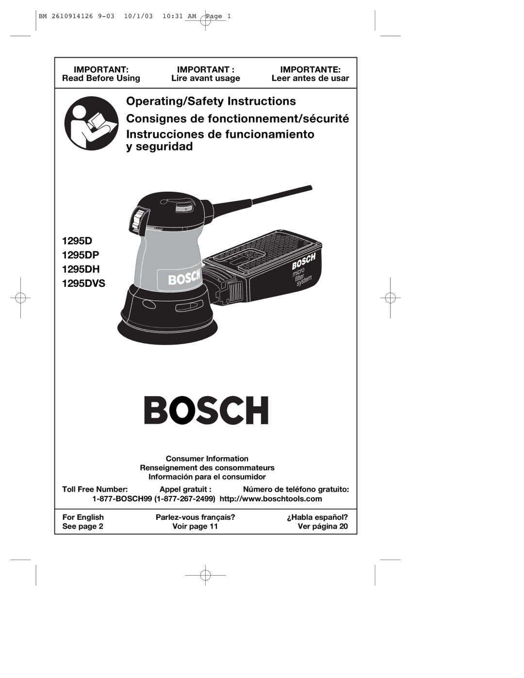 Bosch Power Tools manual 1295D 1295DP 1295DH 1295DVS 