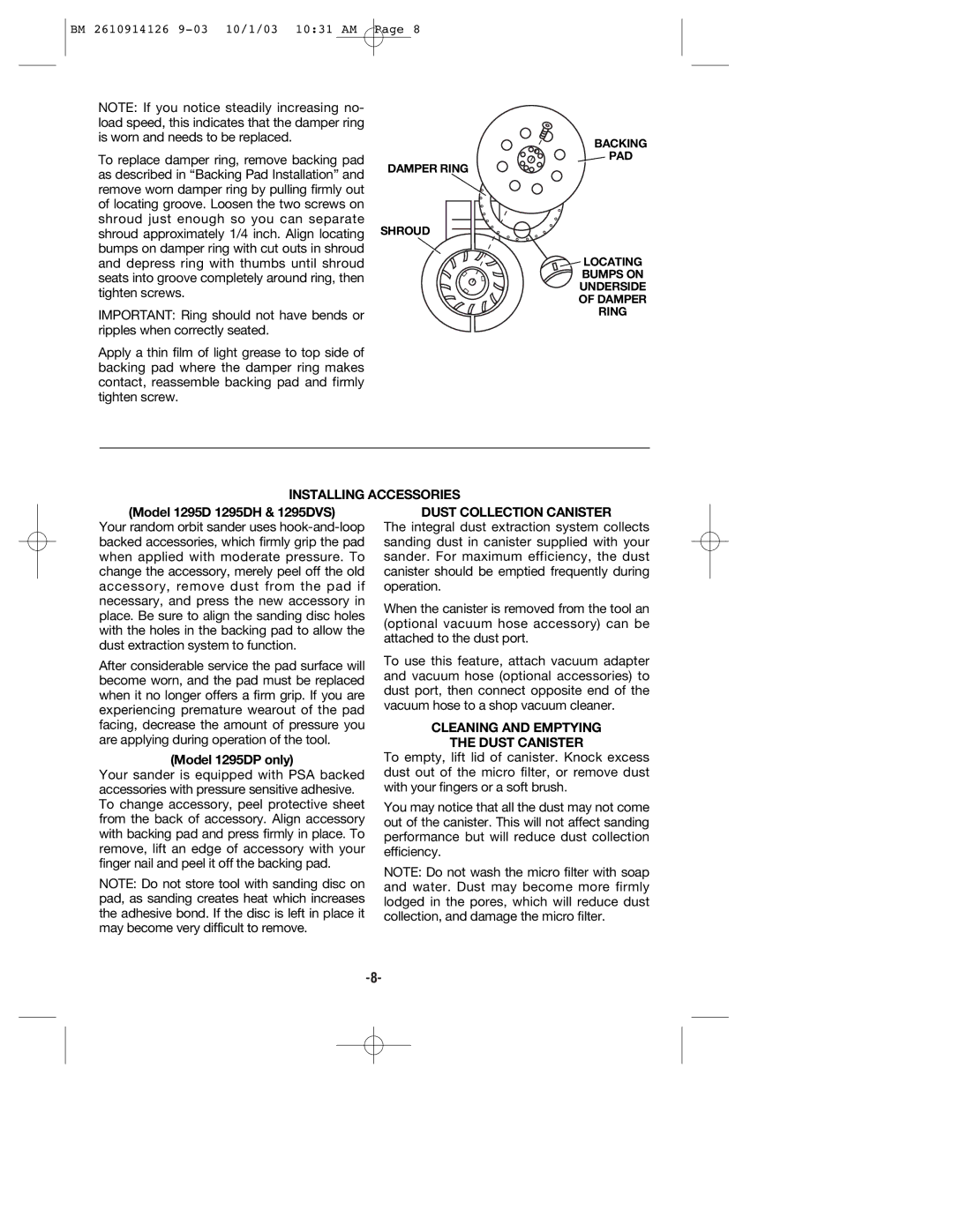 Bosch Power Tools 1295DVS, 1295DH, 1295DP manual Installing Accessories 