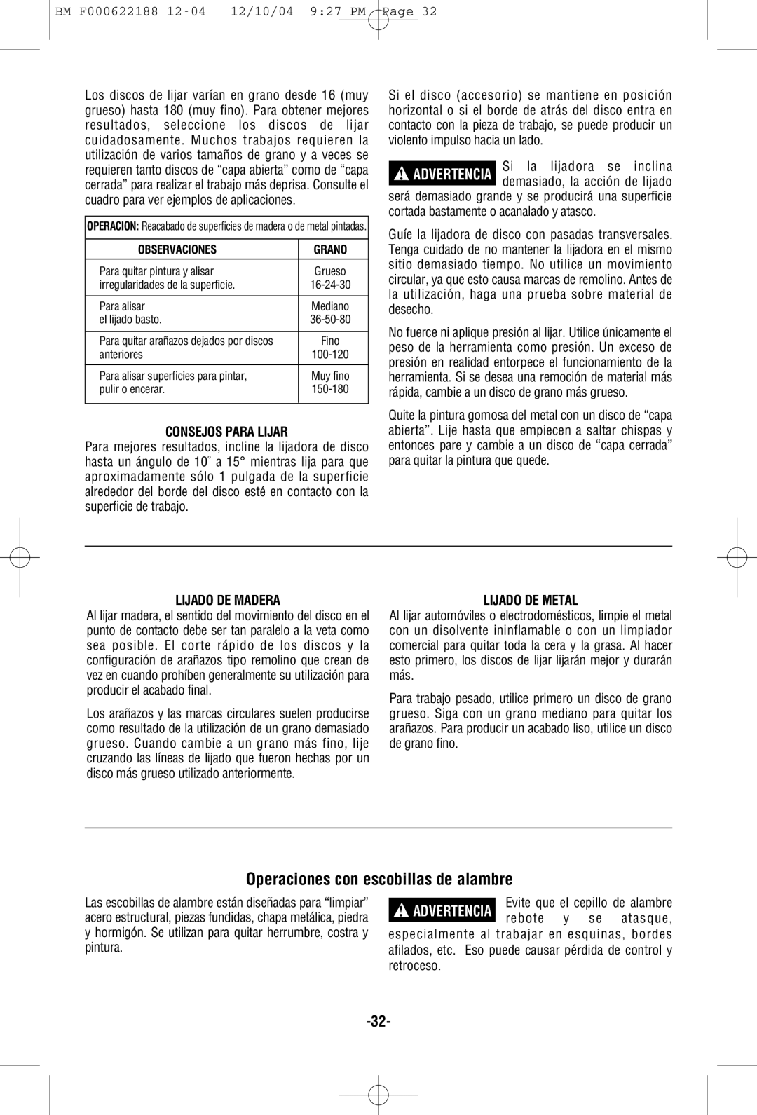 Bosch Power Tools 1348AE, 1347A manual Operaciones con escobillas de alambre, Consejos Para Lijar, Si la lijadora se inclina 