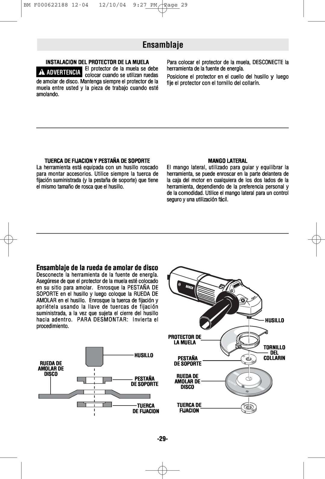 Bosch Power Tools 1347A, 1348AE manual Ensamblaje de la rueda de amolar de disco, Mango Lateral 