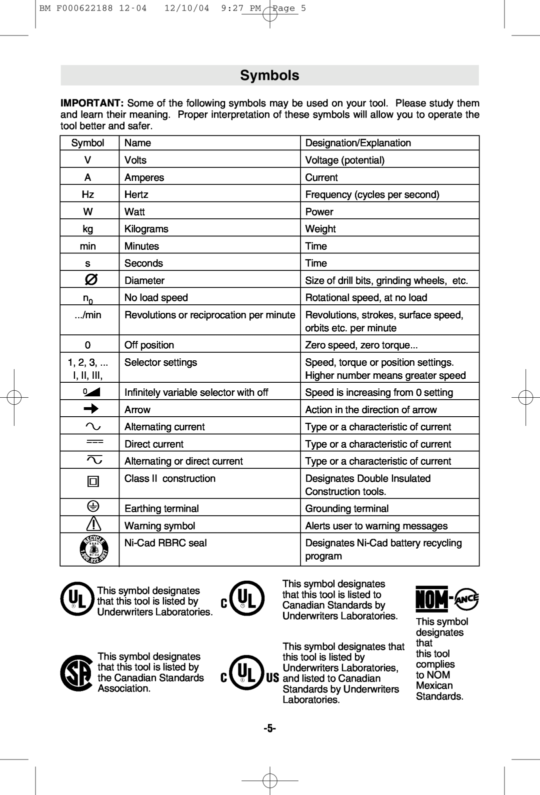 Bosch Power Tools 1347A, 1348AE manual Symbols 