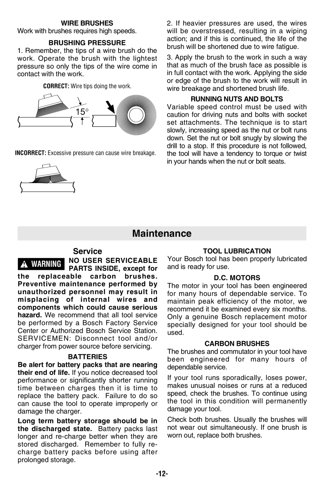 Bosch Power Tools 13614, 13618, 13624 manual Maintenance 