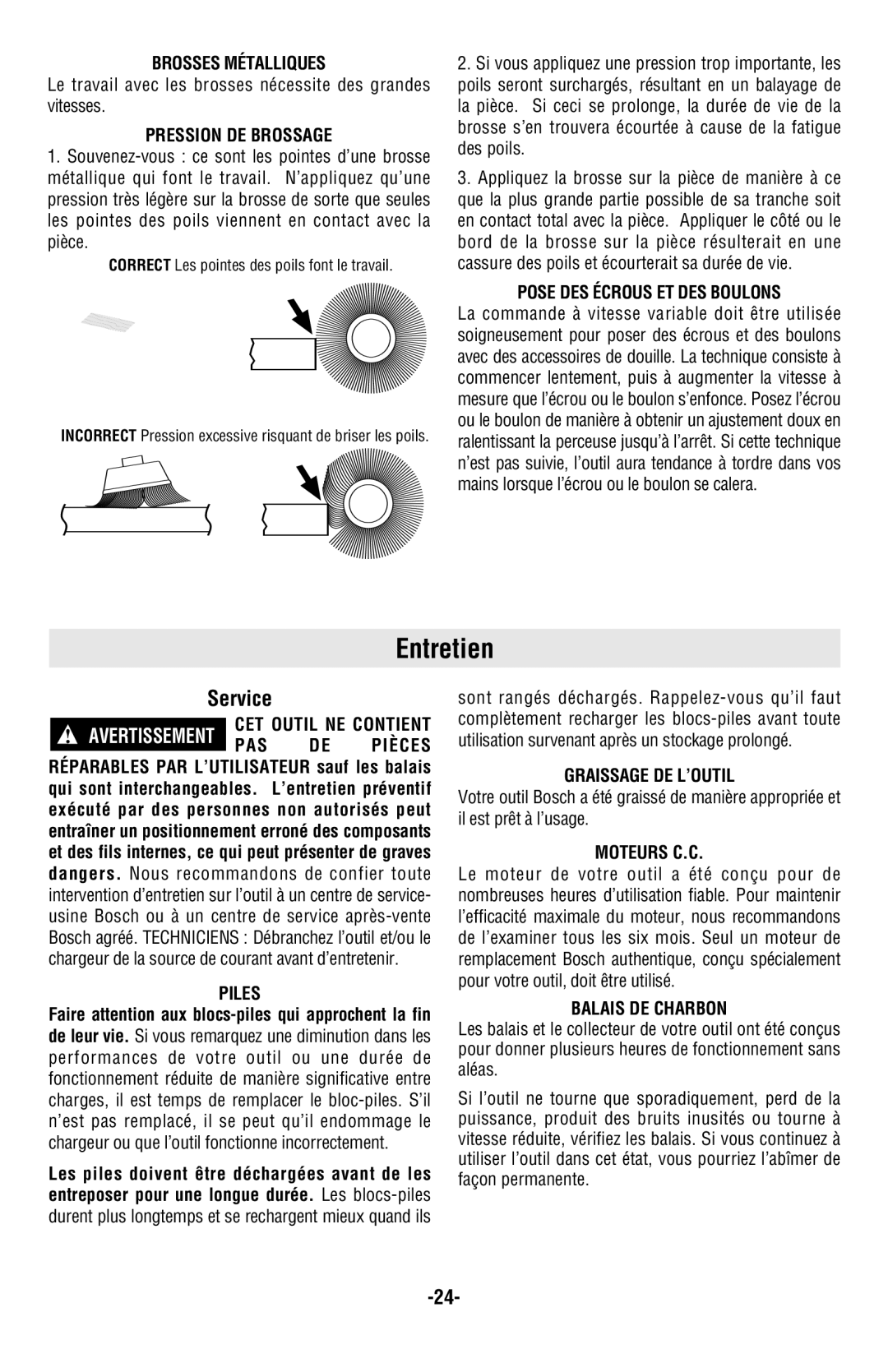 Bosch Power Tools 13614, 13618, 13624 manual Entretien 