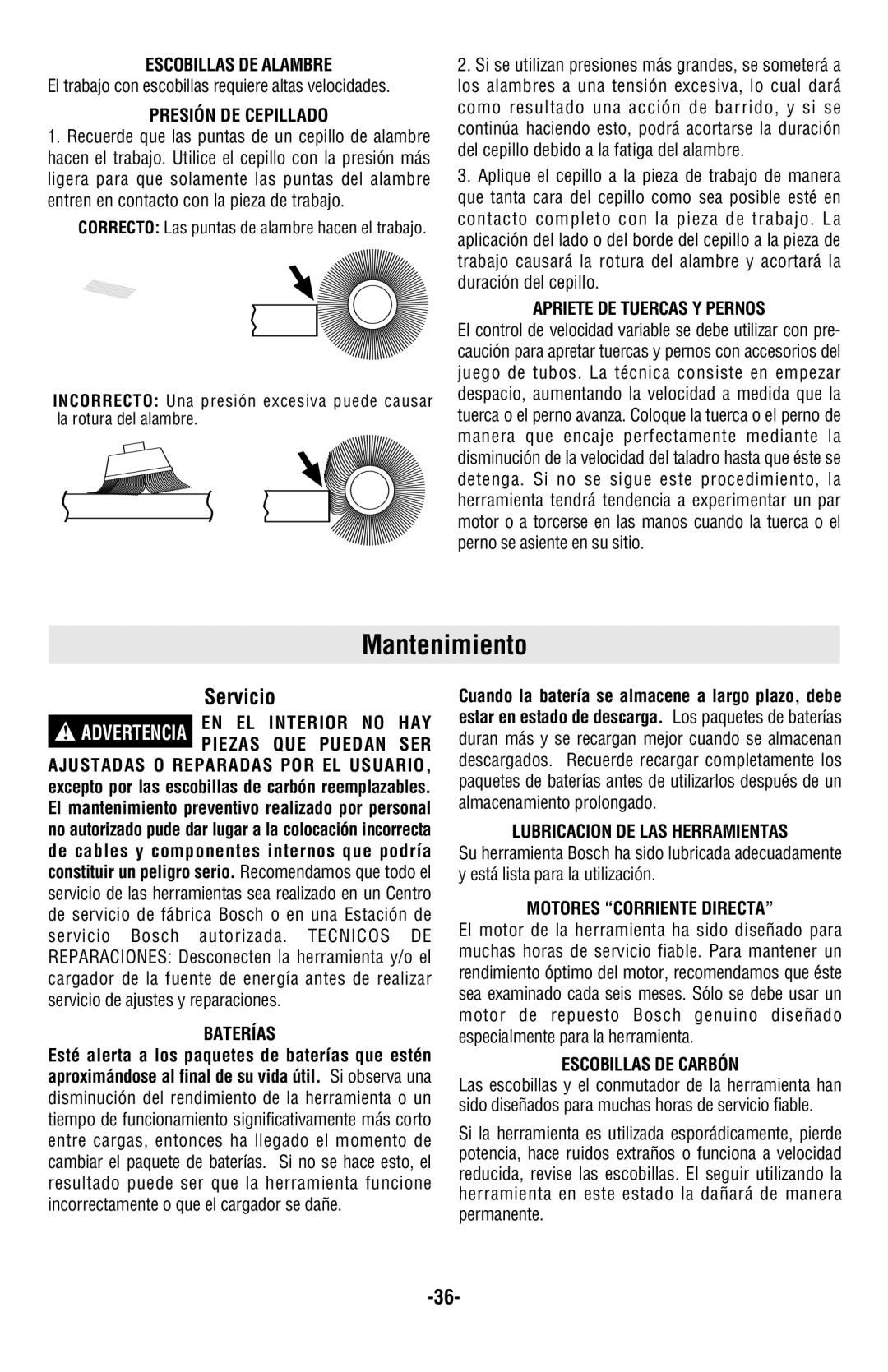 Bosch Power Tools 13614, 13618, 13624 manual Mantenimiento, Servicio 