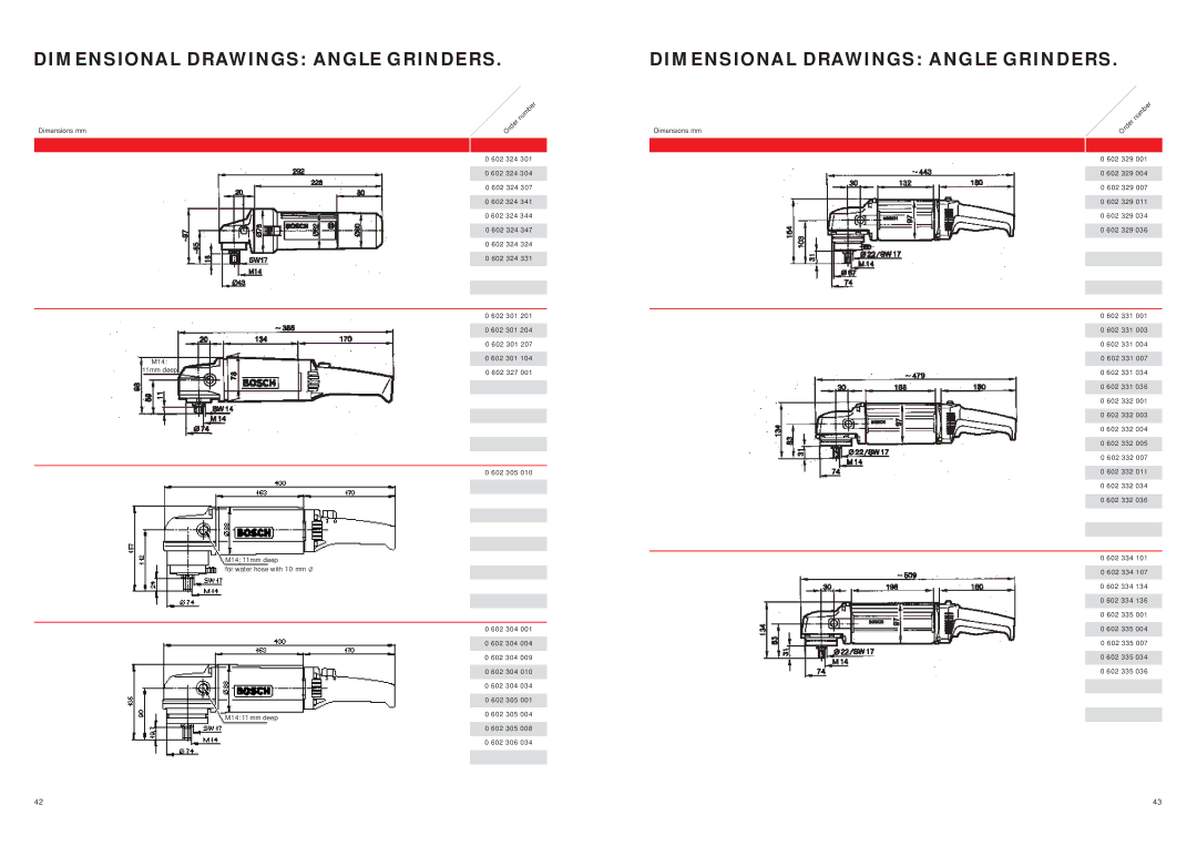 Bosch Power Tools 1375-01, 1375AK manual Dimensional Drawings Angle Grinders 