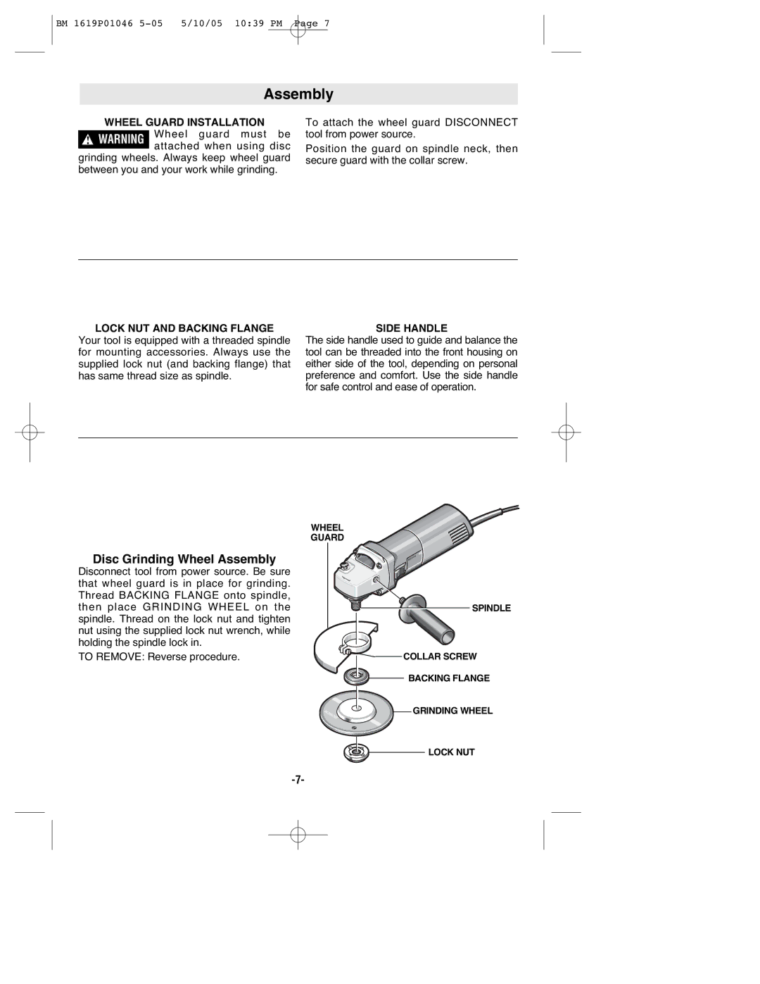 Bosch Power Tools 1375A manual Disc Grinding Wheel Assembly, Wheel Guard Installation, Lock NUT and Backing Flange 