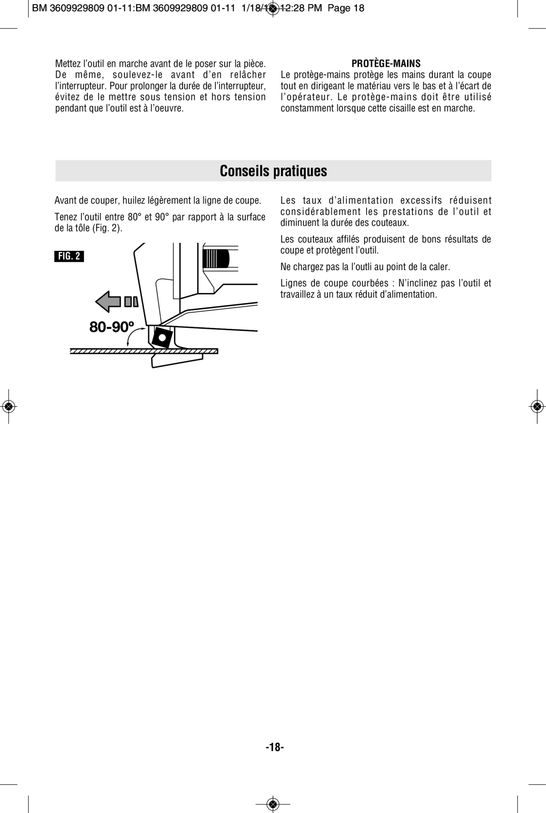 Bosch Power Tools 1500C manual Conseils pratiques, Protège-Mains 