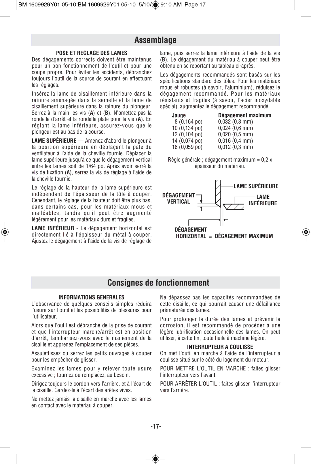 Bosch Power Tools 1506 manual Assemblage, Consignes de fonctionnement 