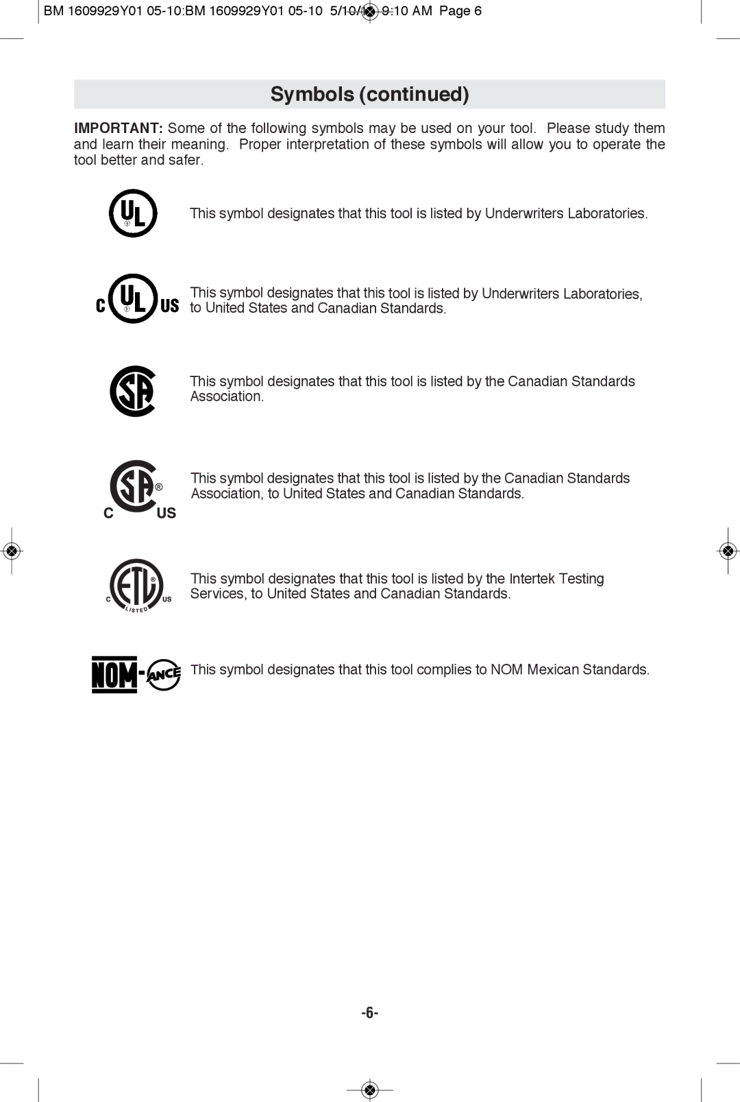 Bosch Power Tools 1506 manual Symbols 