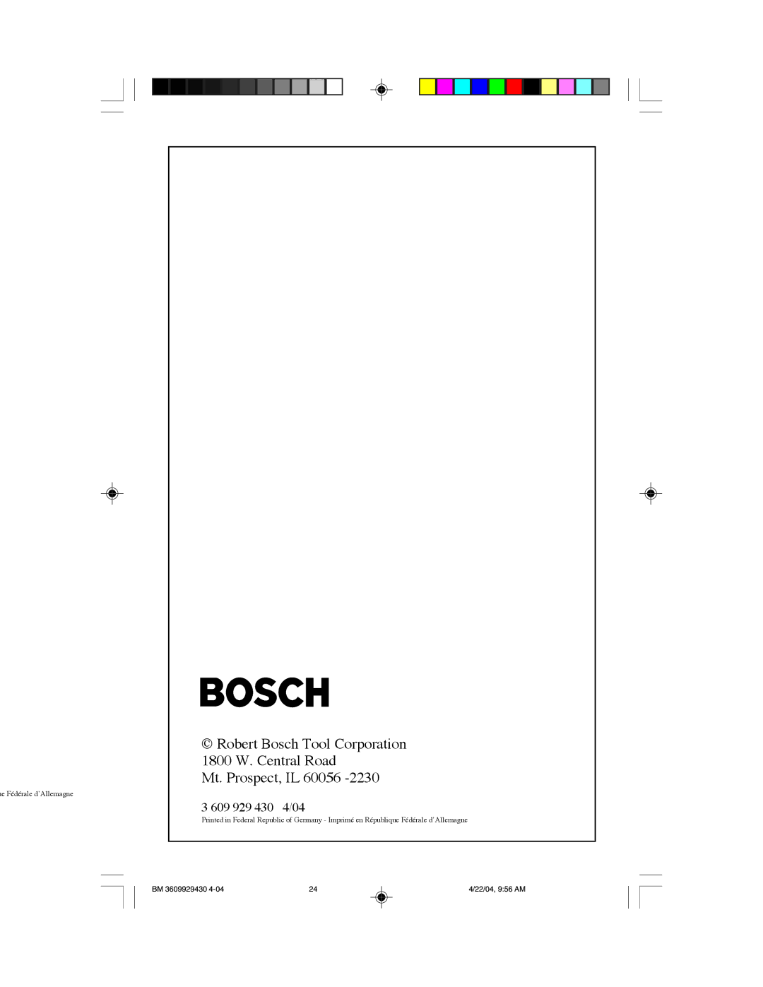 Bosch Power Tools 1529B manual 609 929 430 4/04 