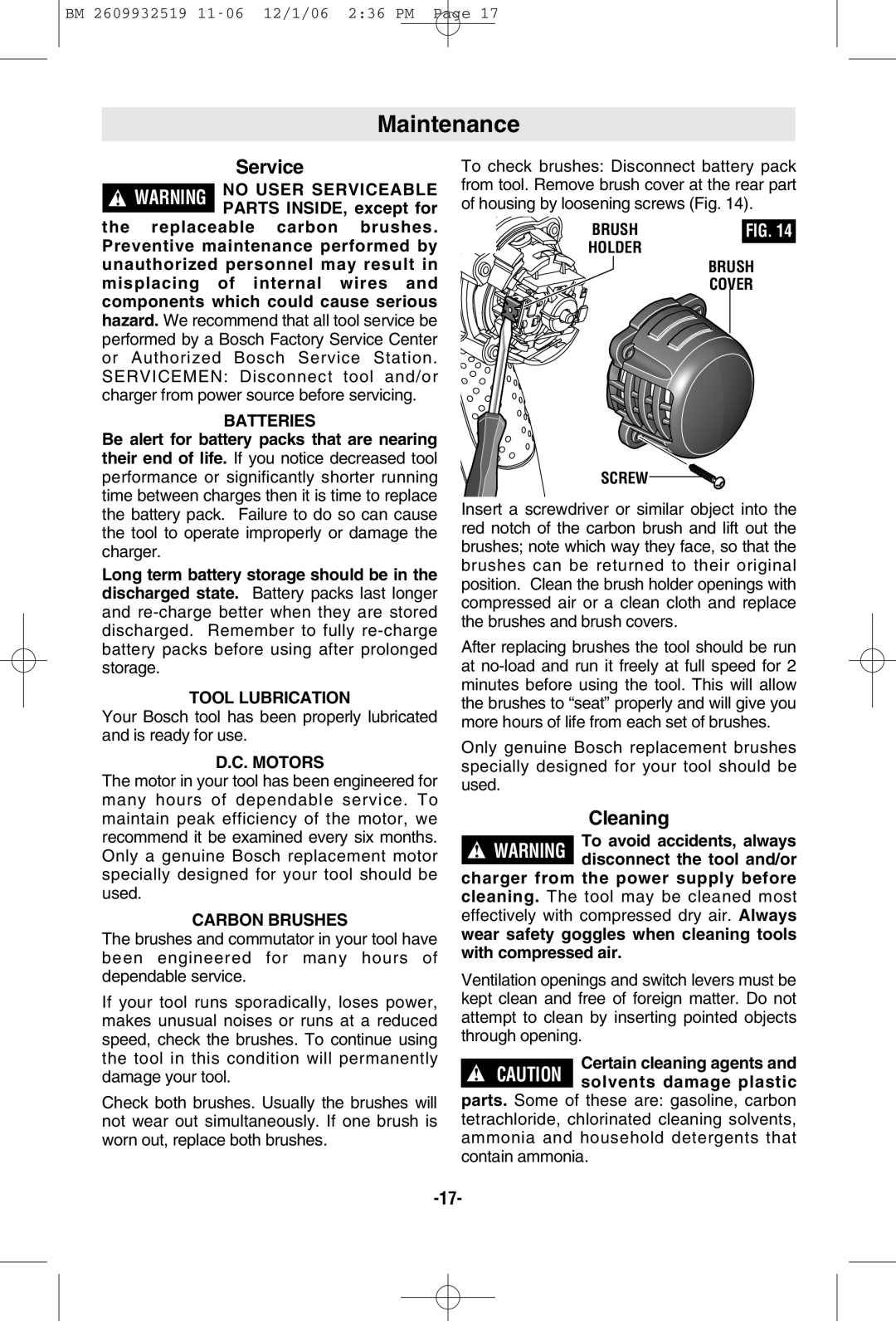 Bosch Power Tools 15618, 15614 manual Maintenance, Cleaning 