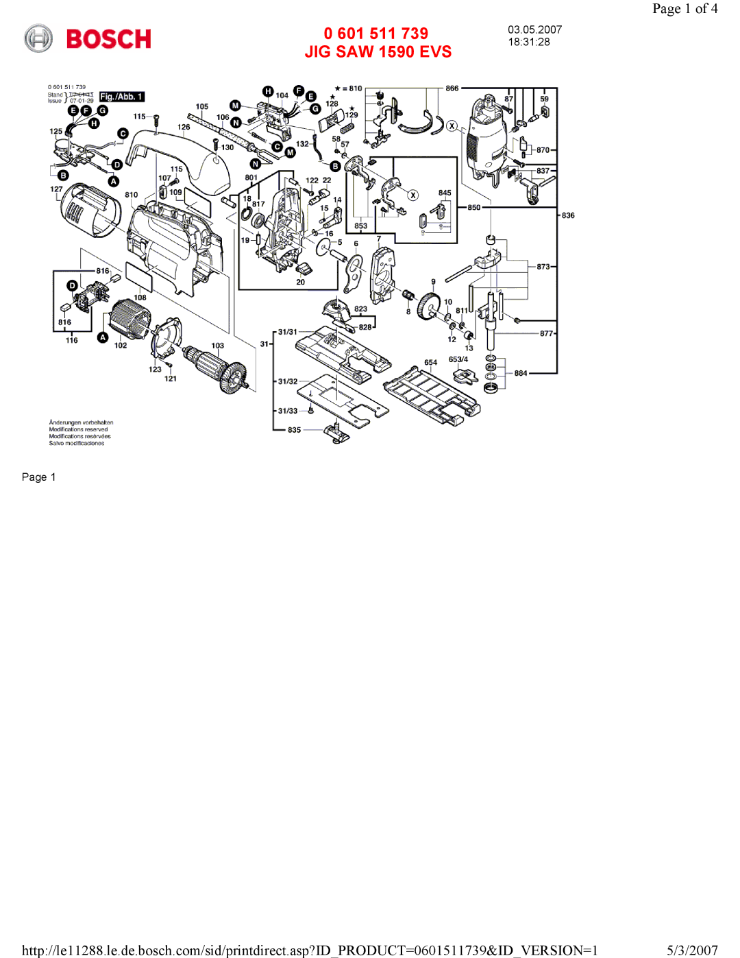 Bosch Power Tools manual 601 511 739 JIG SAW 1590 EVS 