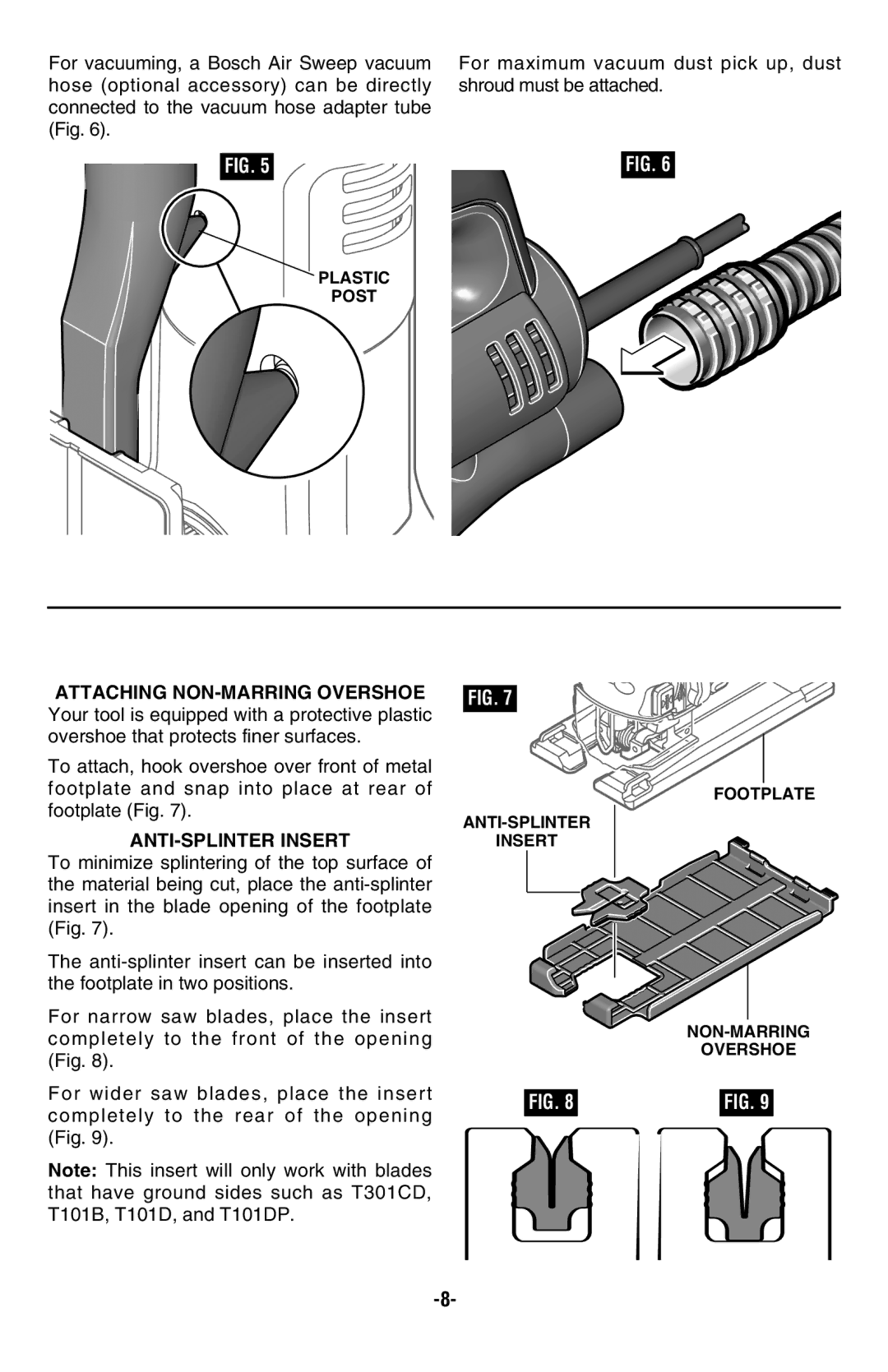 Bosch Power Tools 1590EVSK, 1591EVSL, 1591EVSK, 1590EVSL manual Attaching NON-MARRING Overshoe, ANTI-SPLINTER Insert 