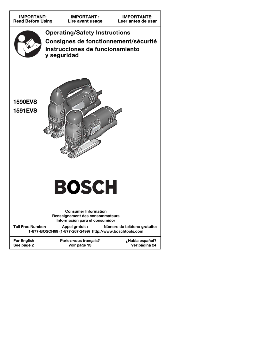 Bosch Power Tools 1590EVS, 1591EVS manual Importante 