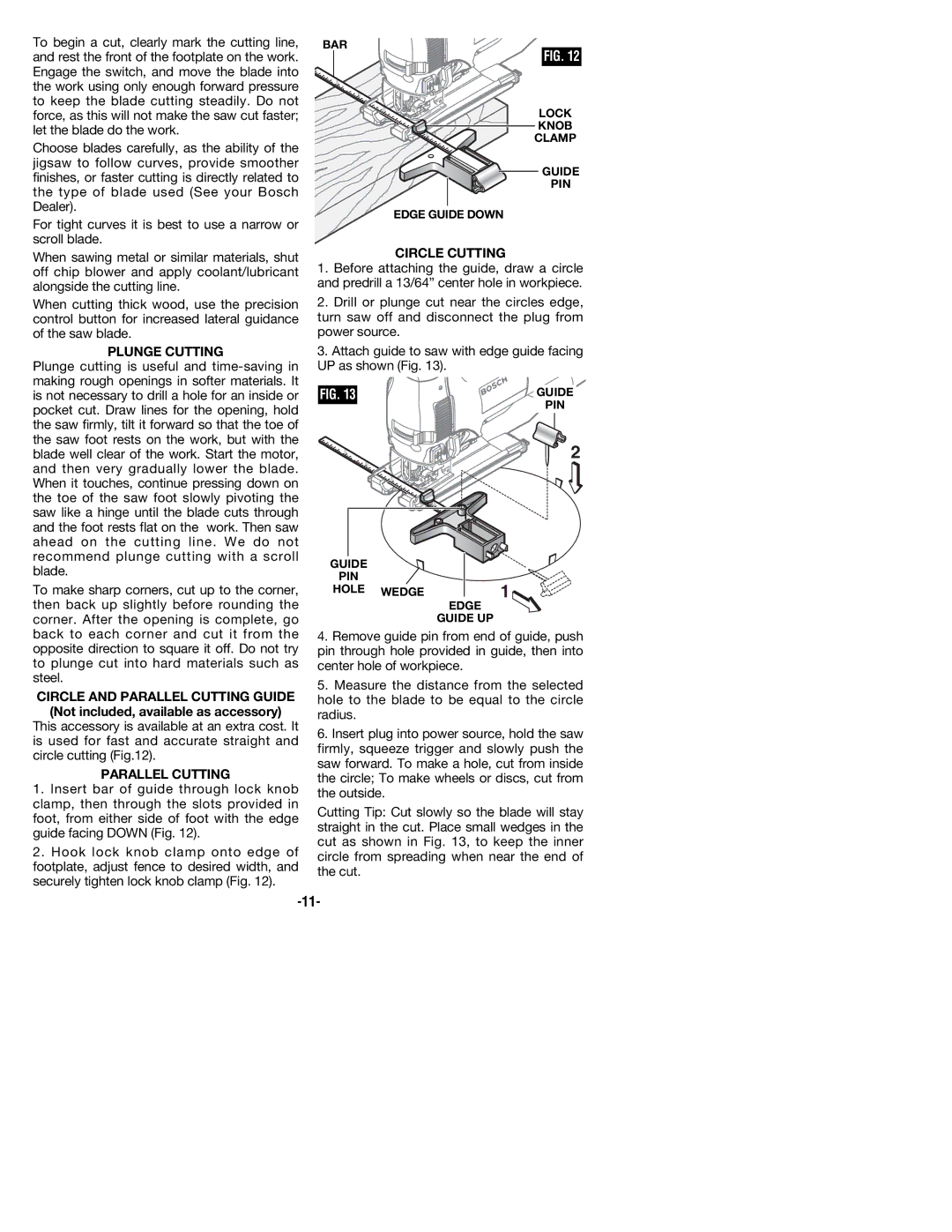 Bosch Power Tools 1590EVS, 1591EVS manual Plunge Cutting, Circle and Parallel Cutting Guide, Circle Cutting 