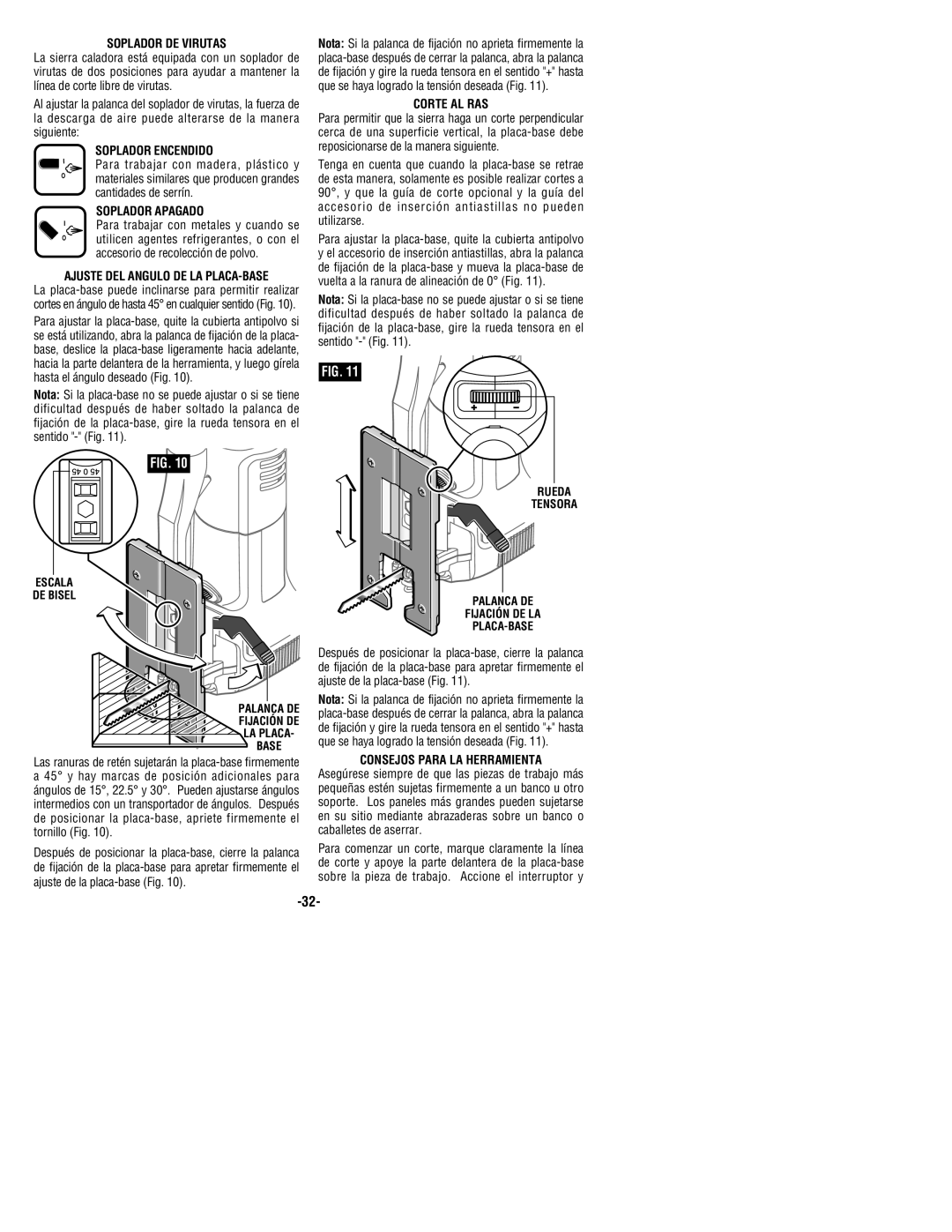 Bosch Power Tools 1591EVS, 1590EVS manual Soplador DE Virutas, Soplador Encendido, Soplador Apagado, Corte AL RAS 