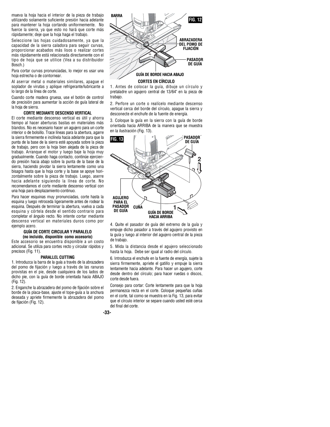 Bosch Power Tools 1590EVS, 1591EVS manual Corte Mediante Descenso Vertical, Parallel Cutting, Cortes EN Círculo 