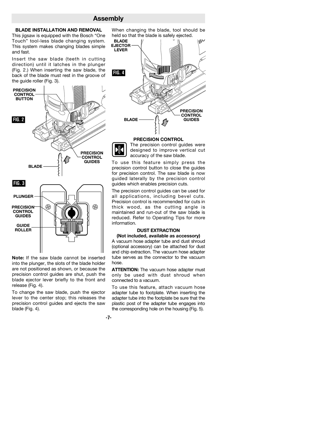 Bosch Power Tools 1590EVS, 1591EVS manual Assembly, Precision Control, Dust Extraction 