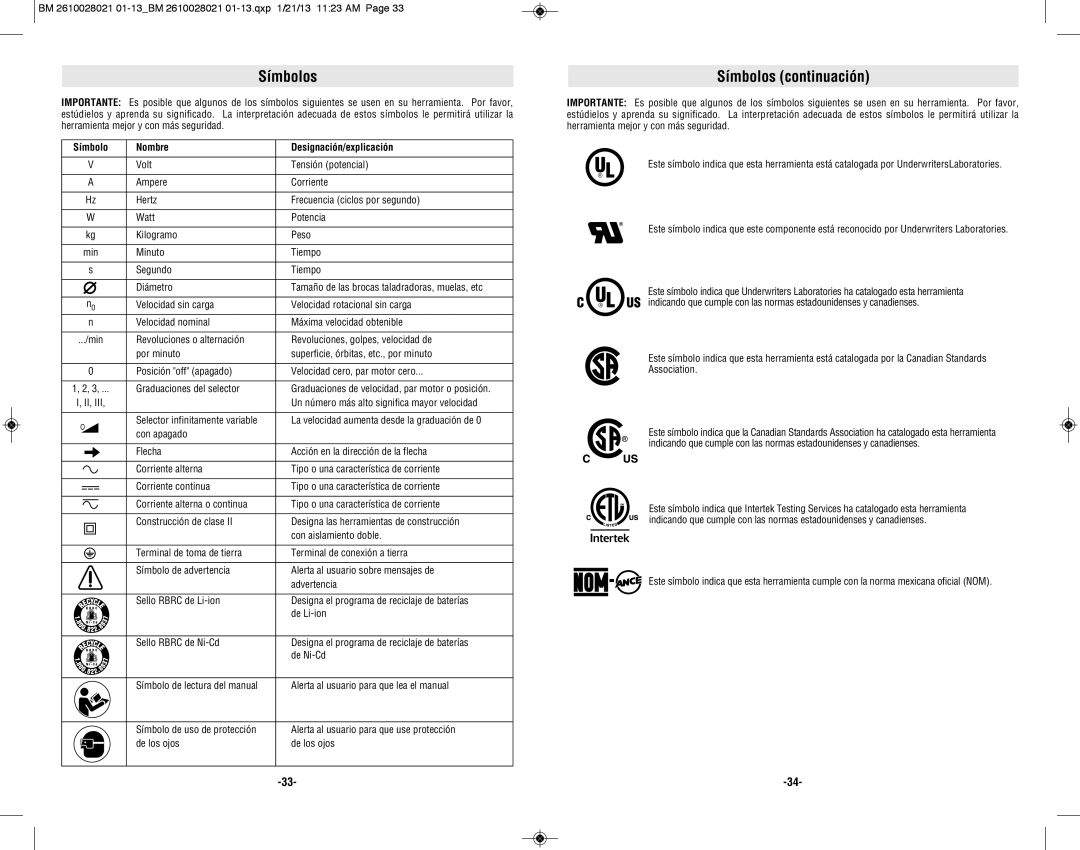 Bosch Power Tools 1594K manual Símbolos continuación, Símbolo Nombre Designación/explicación 