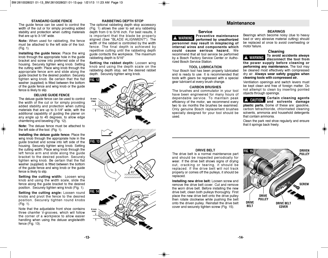 Bosch Power Tools 1594K manual Maintenance, Cleaning 