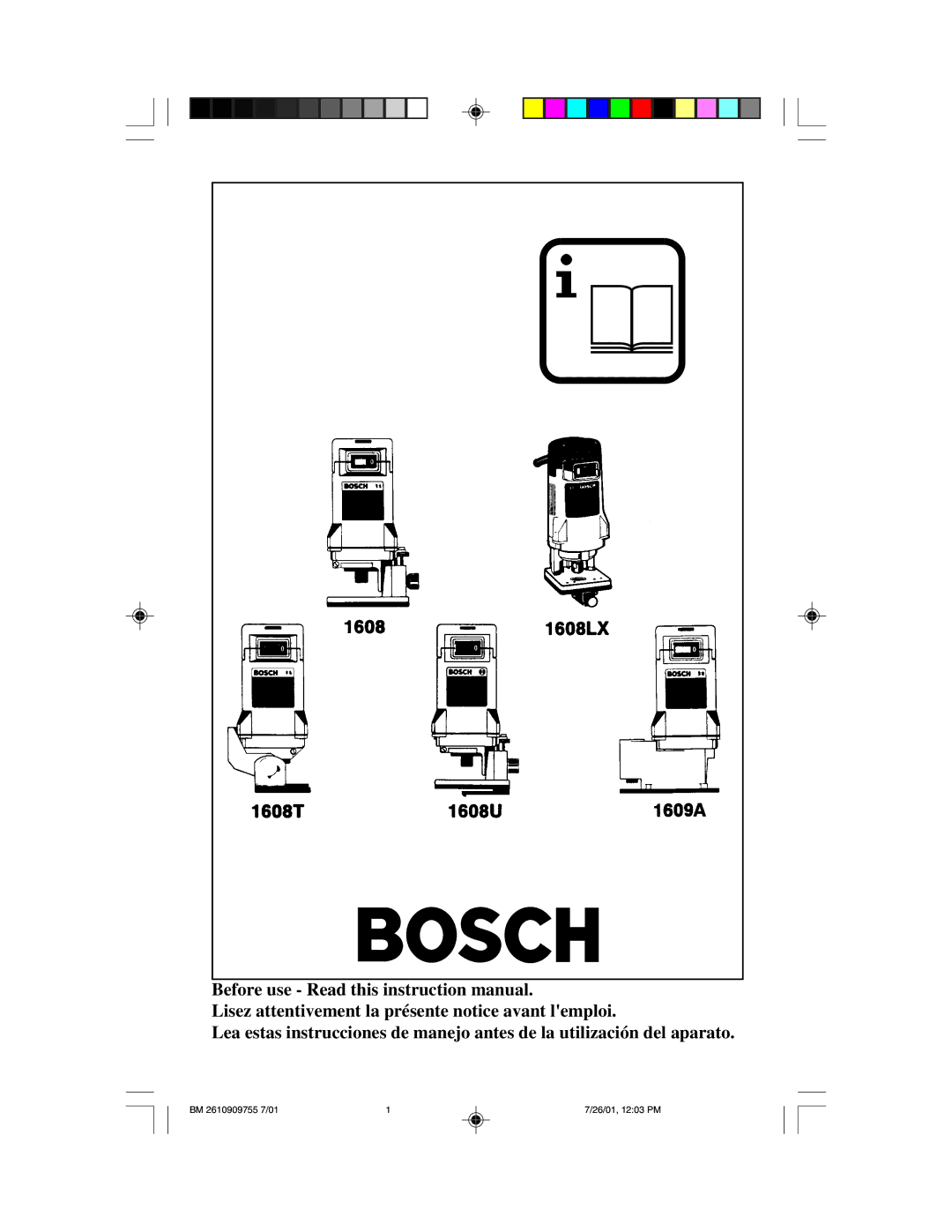 Bosch Power Tools 1608LX instruction manual BM 2610909755 7/01 26/01, 1203 PM 