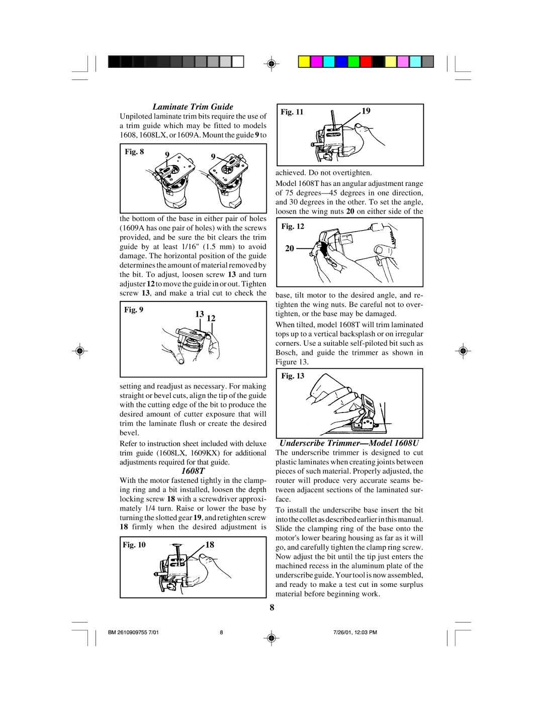 Bosch Power Tools 1608LX instruction manual Laminate Trim Guide, 1608T, Underscribe Trimmer-Model 1608U 