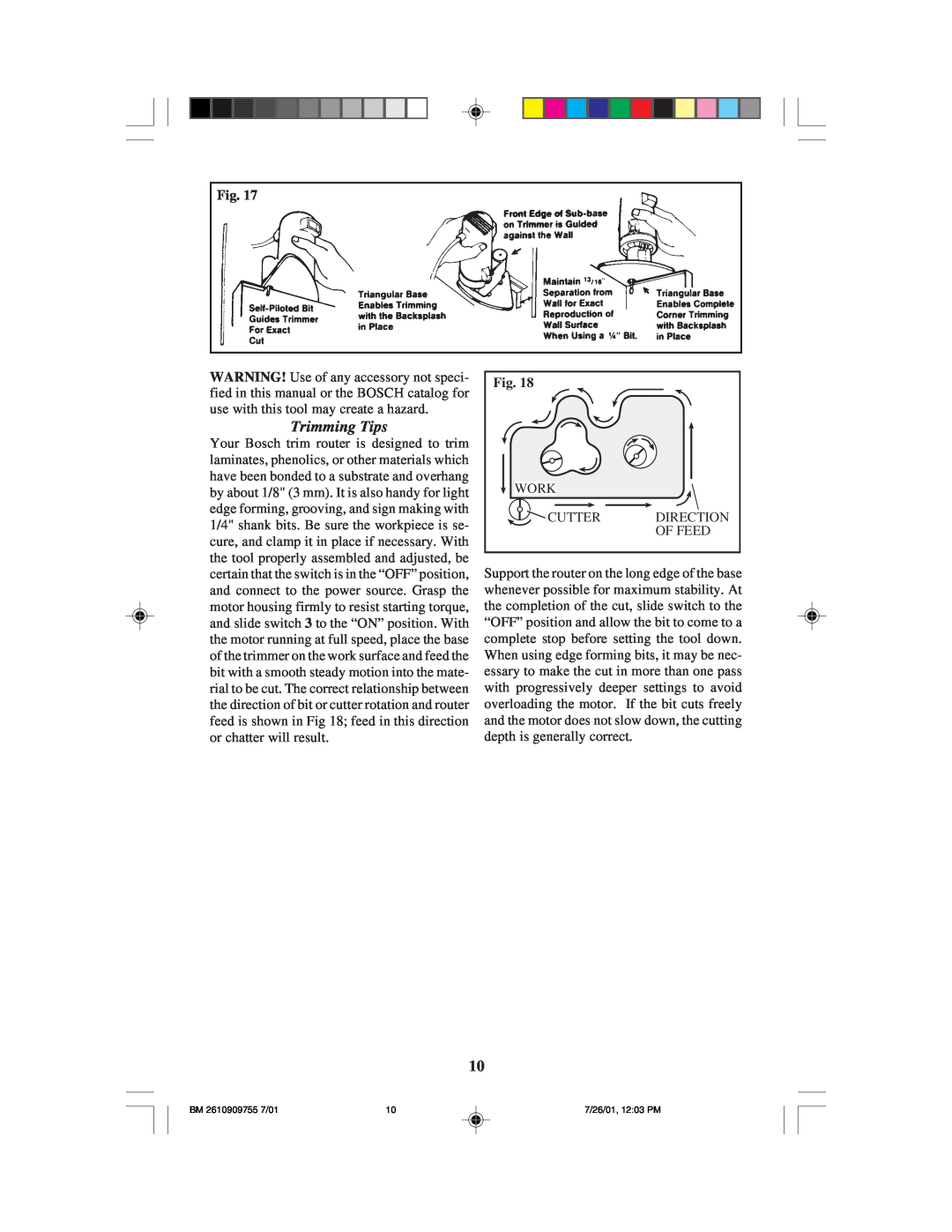 Bosch Power Tools 1608LX instruction manual Trimming Tips 