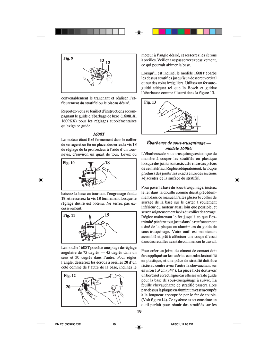 Bosch Power Tools 1608LX instruction manual Ébarbeuse de sous-trusquinage modèle 1608U, 1608T 