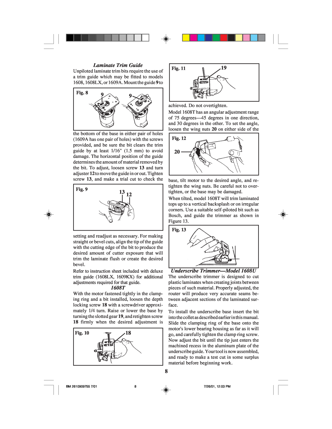 Bosch Power Tools 1608LX instruction manual Laminate Trim Guide, 1608T, Underscribe Trimmer-Model 1608U 