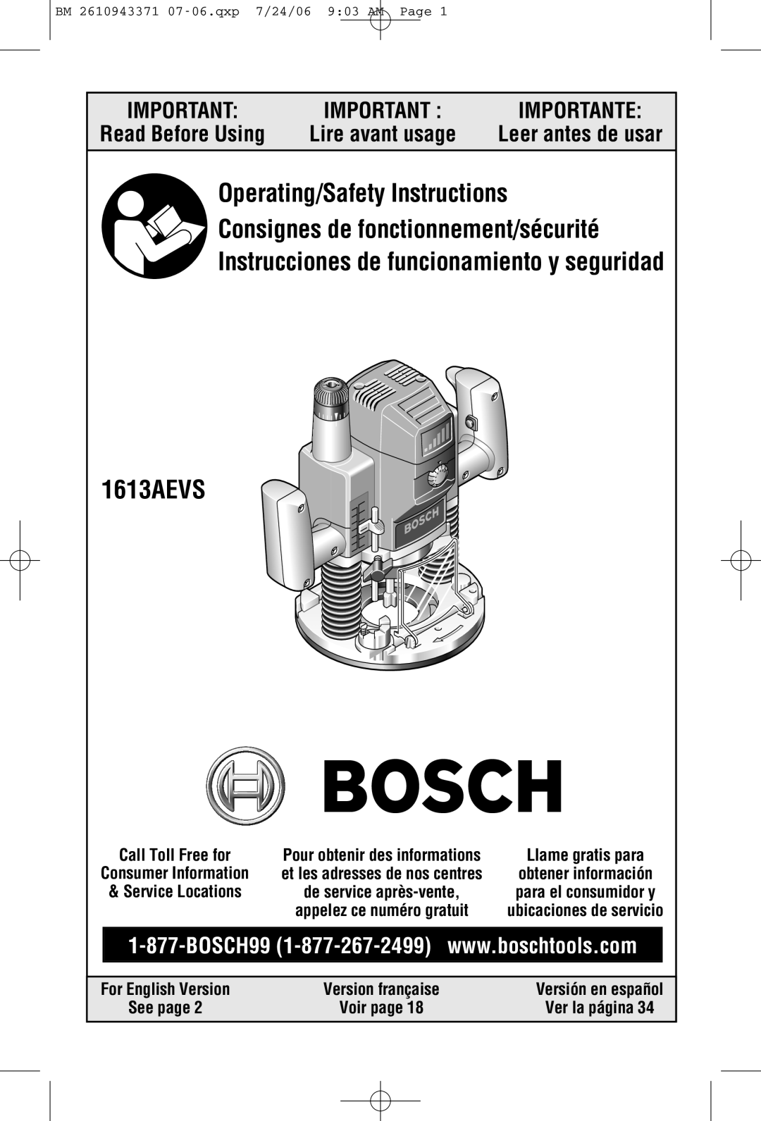 Bosch Power Tools 1613AEVS manual Read Before Using, Ver la página 