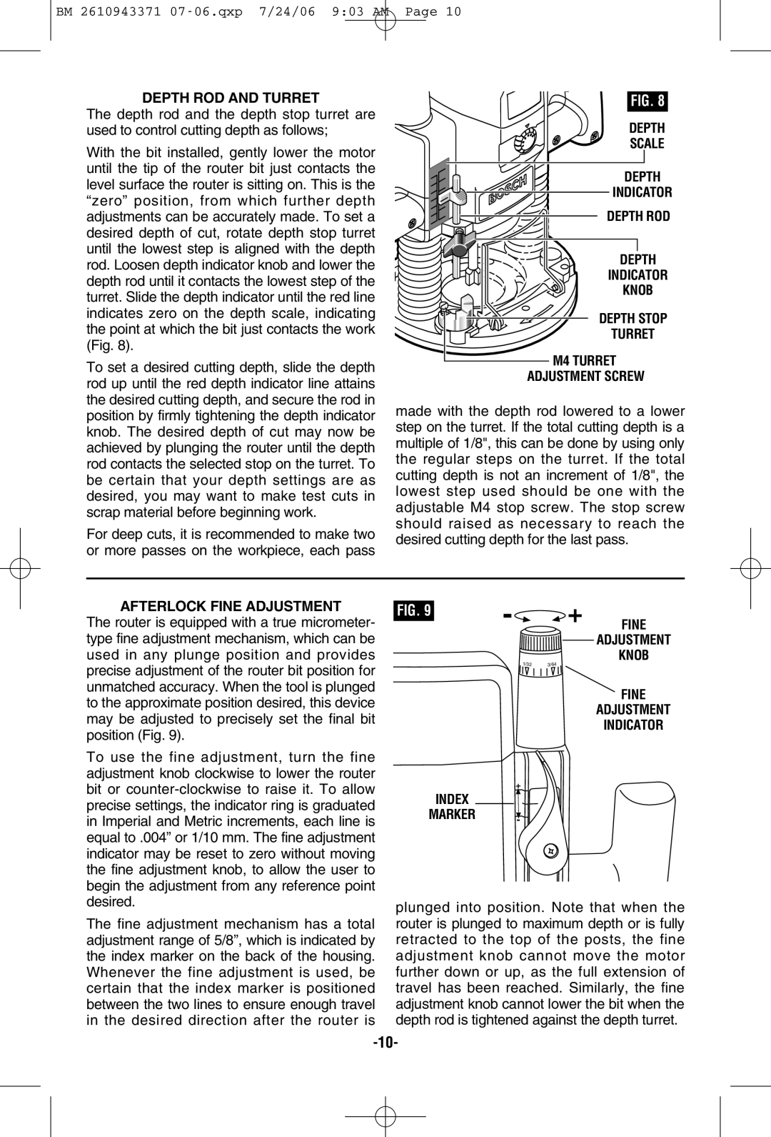 Bosch Power Tools 1613AEVS Depth ROD and Turret, Afterlock Fine Adjustment, Fine Adjustment Knob Indicator Index Marker 