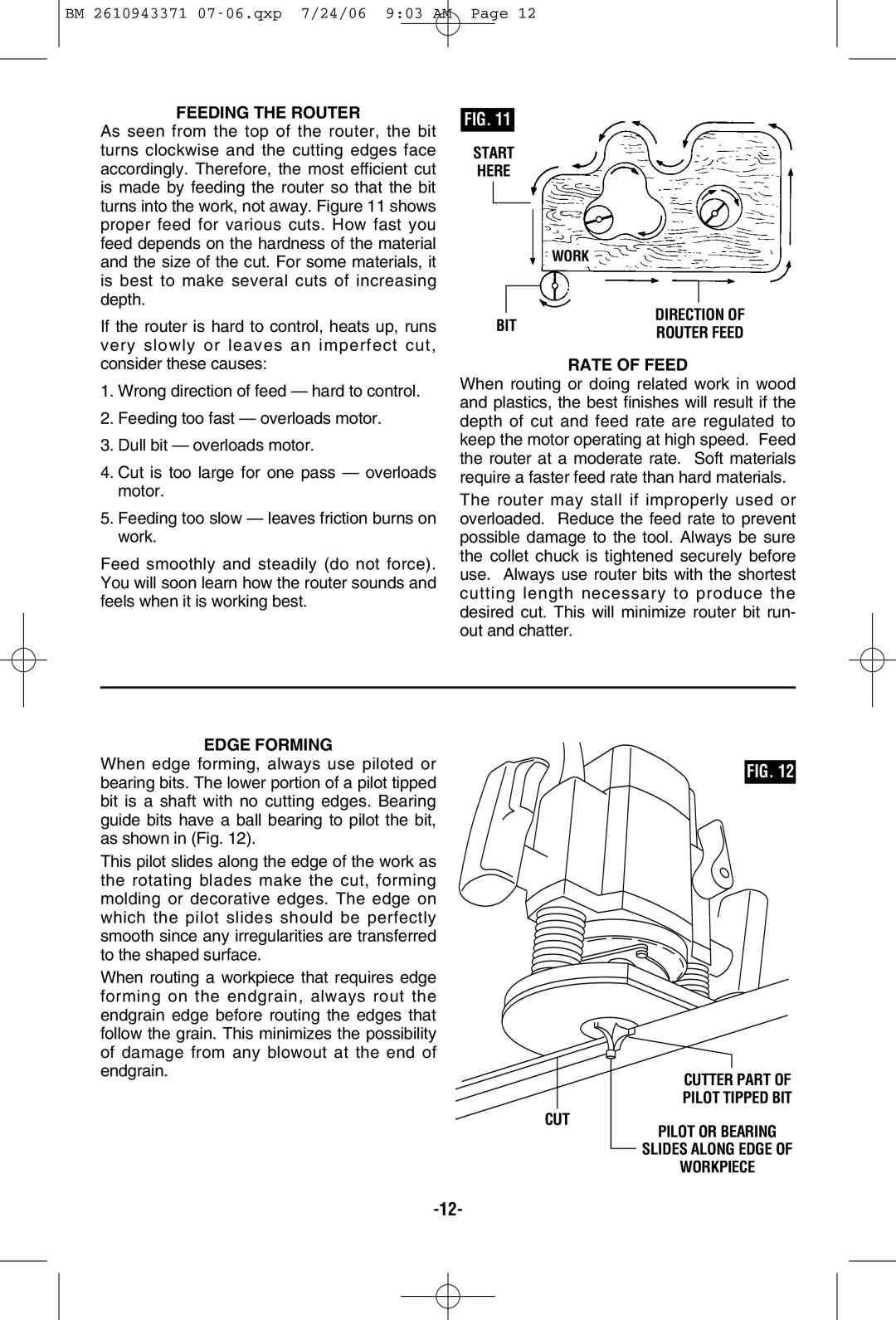 Bosch Power Tools 1613AEVS manual Feeding the Router, Start Here, Router Feed, Rate of Feed, Edge Forming 