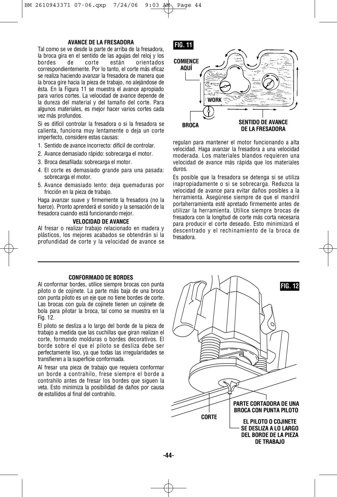 Bosch Power Tools 1613AEVS manual Avance DE LA Fresadora, Velocidad DE Avance, Comience Aquí, Conformado DE Bordes 