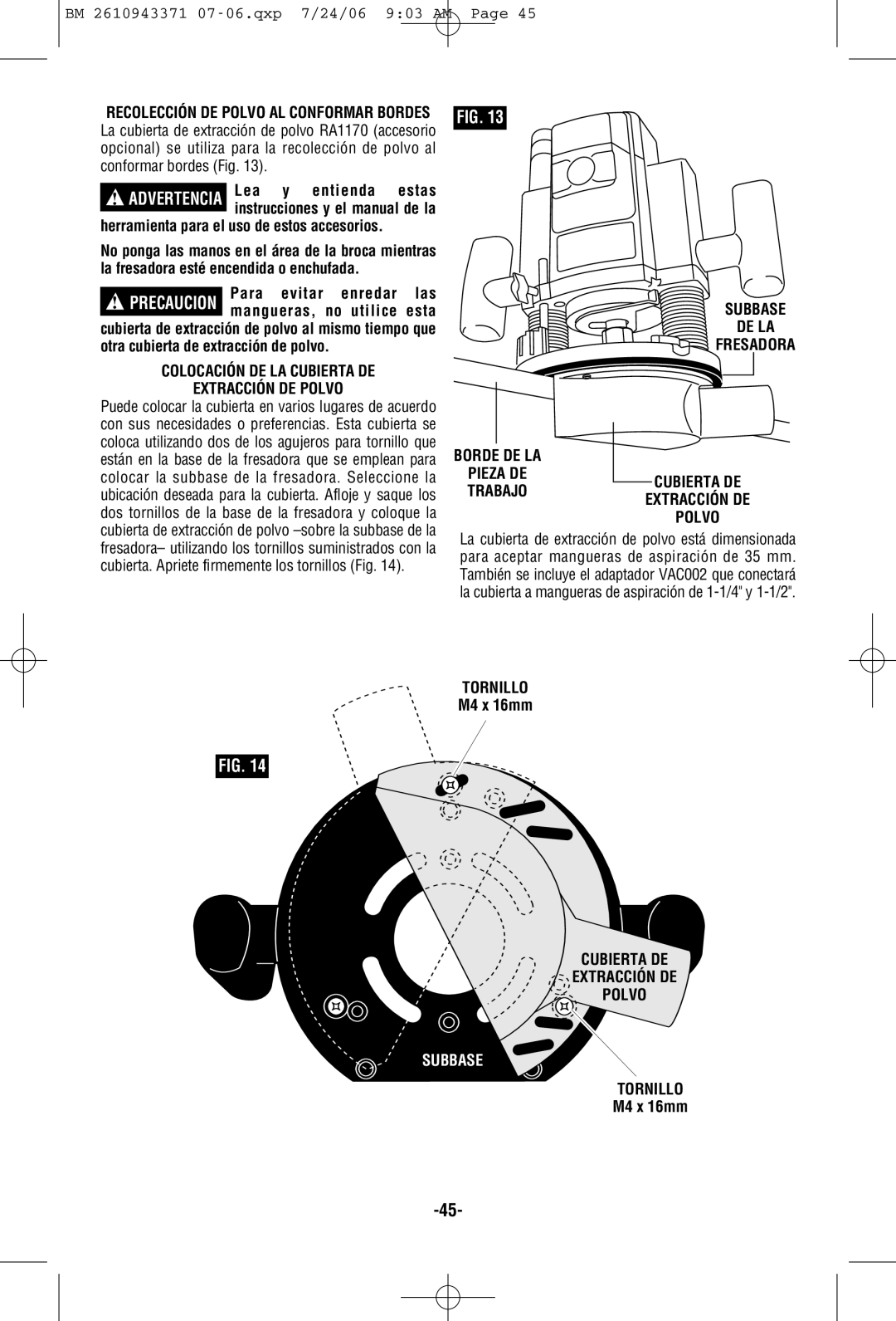 Bosch Power Tools 1613AEVS Colocación DE LA Cubierta DE Extracción DE Polvo, Subbase DE LA Fresadora Borde DE LA, Trabajo 