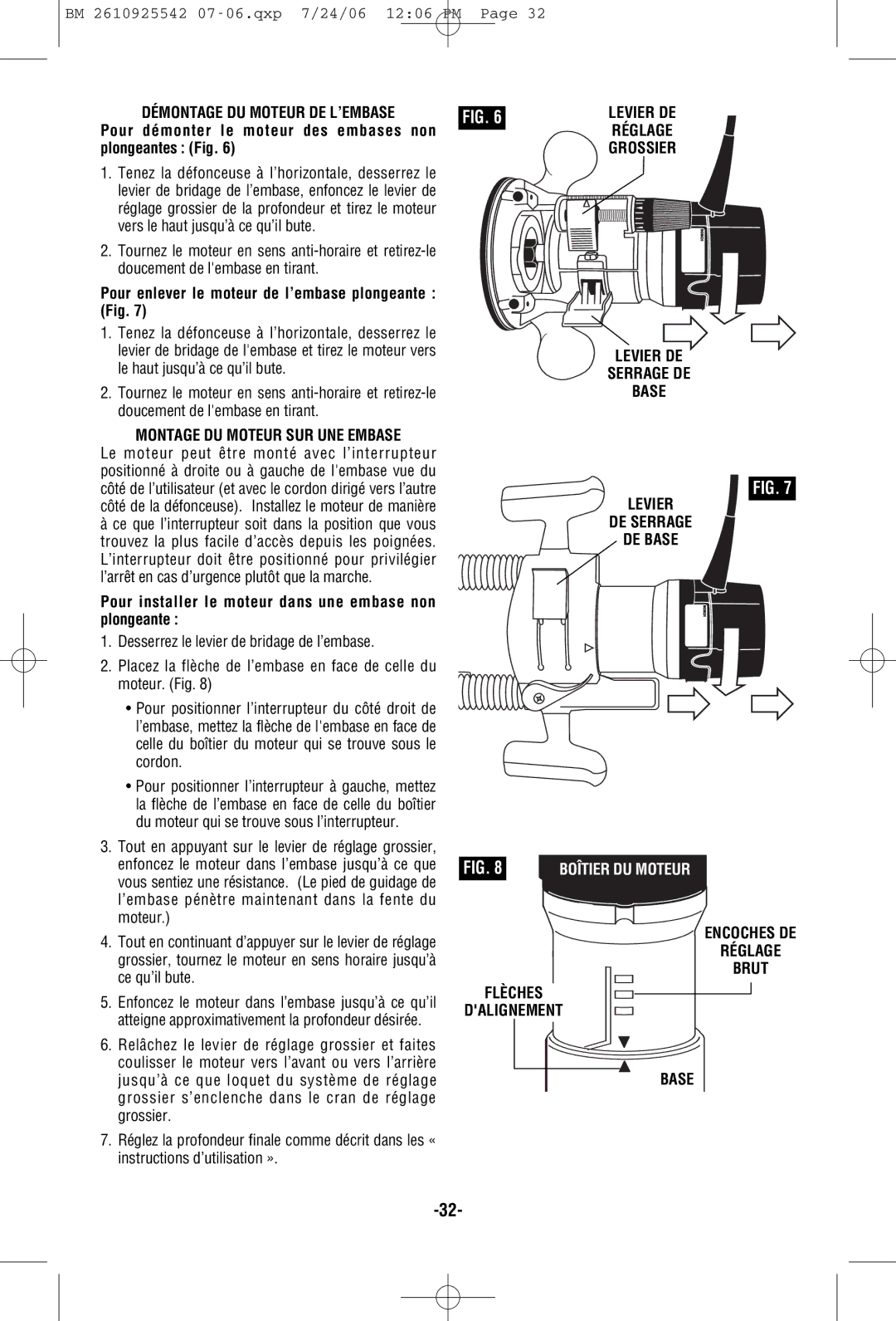 Bosch Power Tools 1618, 1617 Démontage DU Moteur DE L’EMBASE, Montage DU Moteur SUR UNE Embase, Levier DE Serrage DE Base 