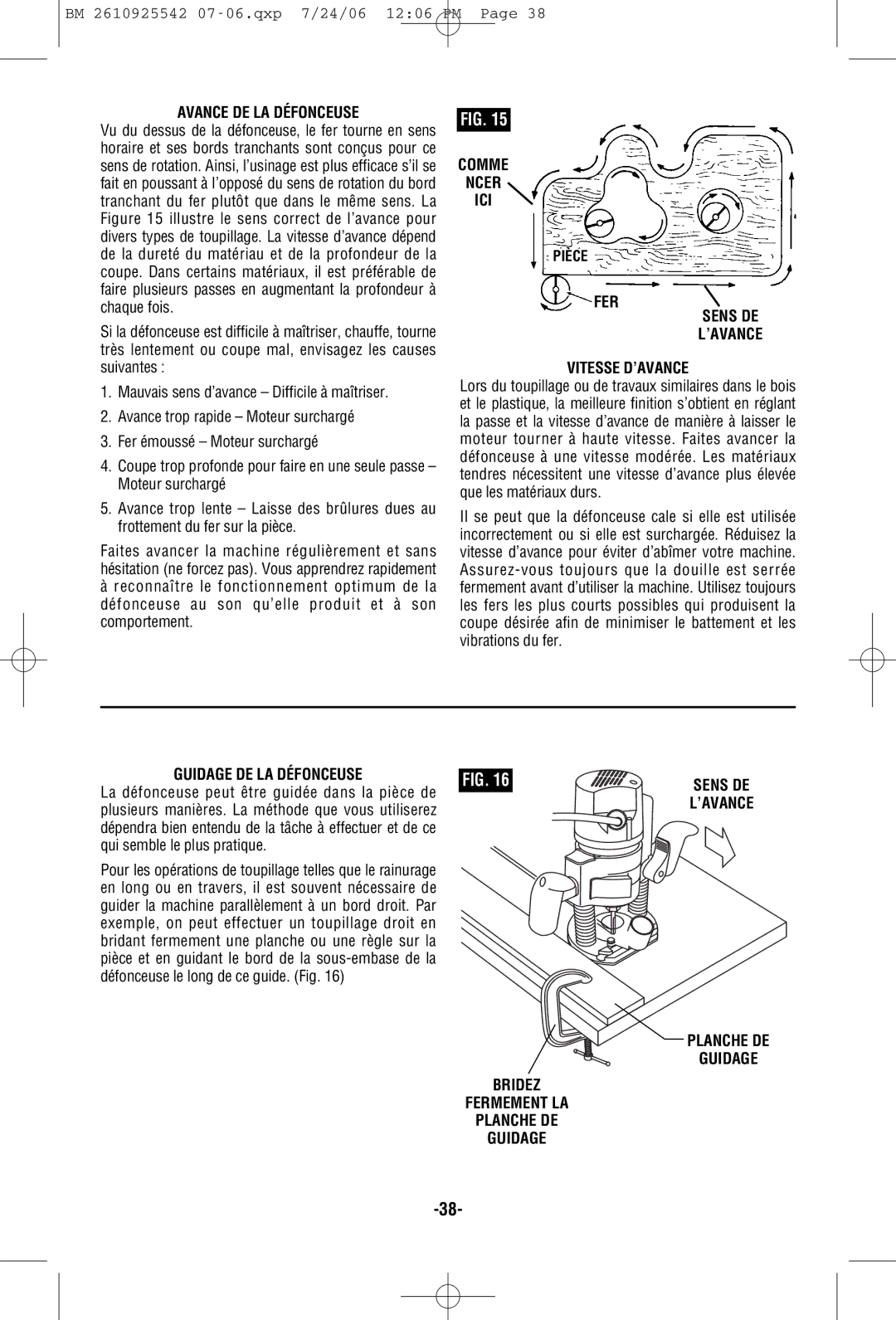 Bosch Power Tools 1617EVSPK, 1618EVS, 1617PK Avance DE LA Défonceuse, Comme Ncer ICI, FER Sens DE ’AVANCE Vitesse D’AVANCE 