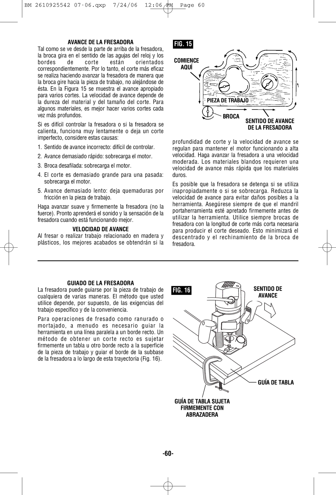 Bosch Power Tools 1618EVS, 1617EVS Velocidad DE Avance, Comience Aquí, Broca Sentido DE Avance DE LA Fresadora 