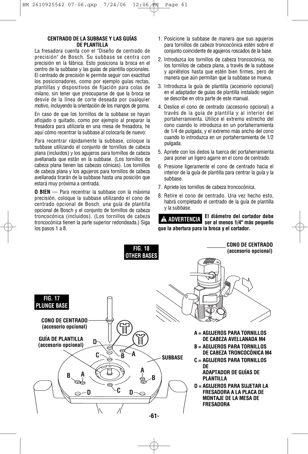 Bosch Power Tools 1617PK, 1618 Centrado DE LA Subbase Y LAS Guías DE Plantilla, Guía DE Plantilla, Adaptador DE Guías DE 